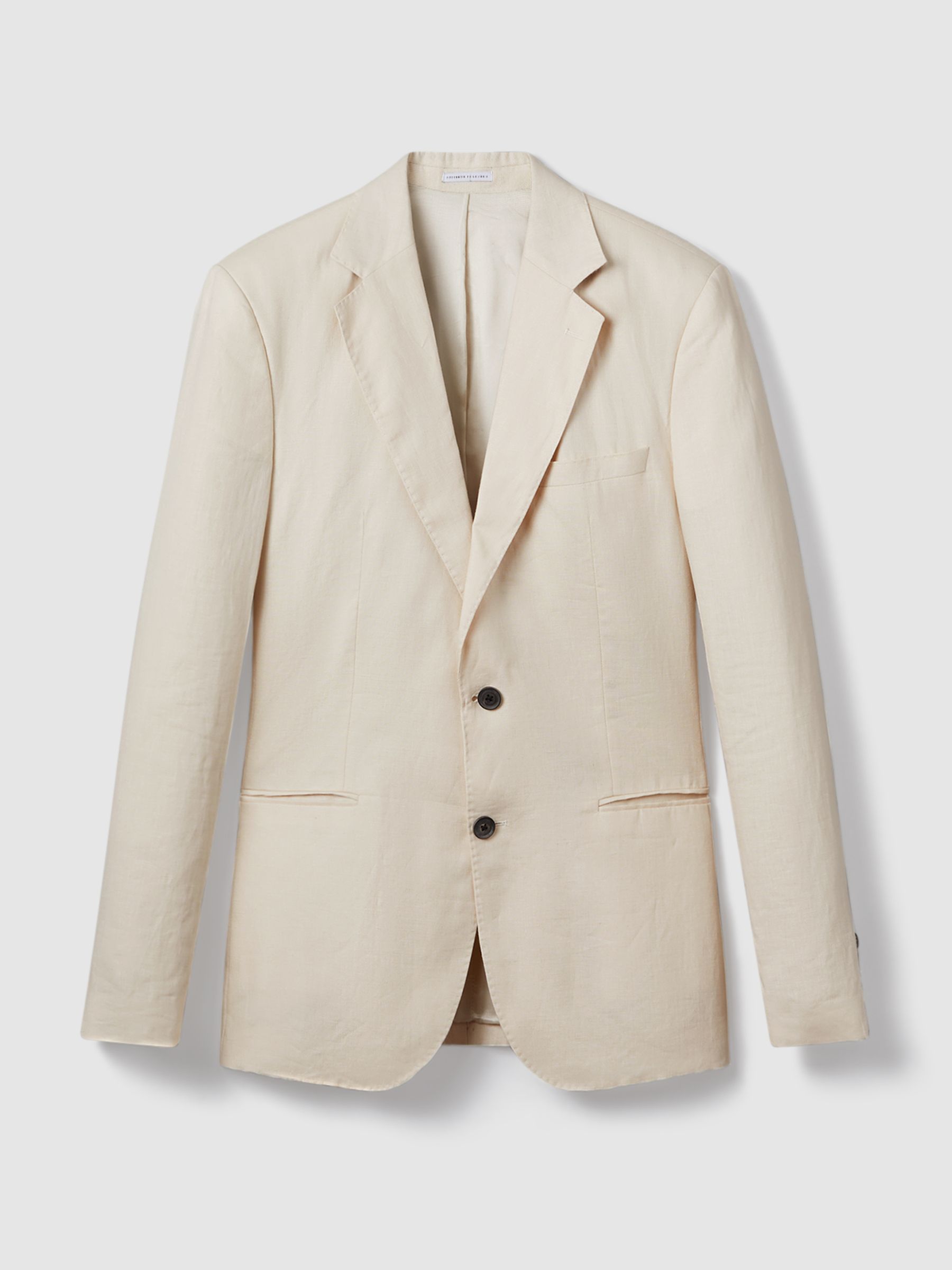 Slim-Fit Single Breasted Linen Blazer in Stone