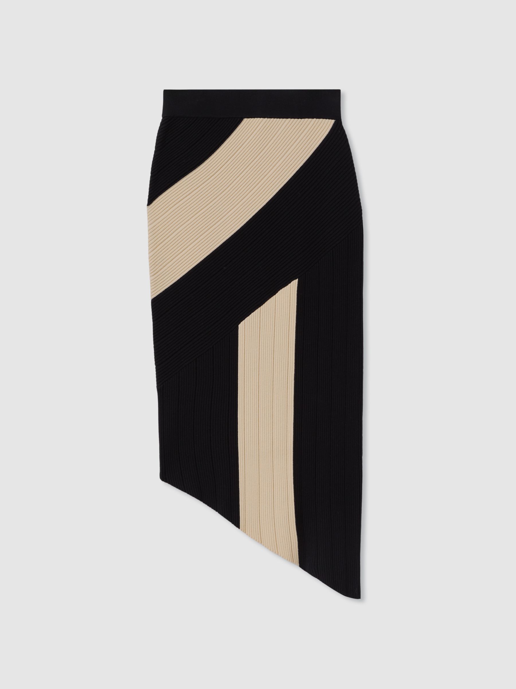 Jess Black/Camel Knitted Colourblock Asymmetric Midi Skirt