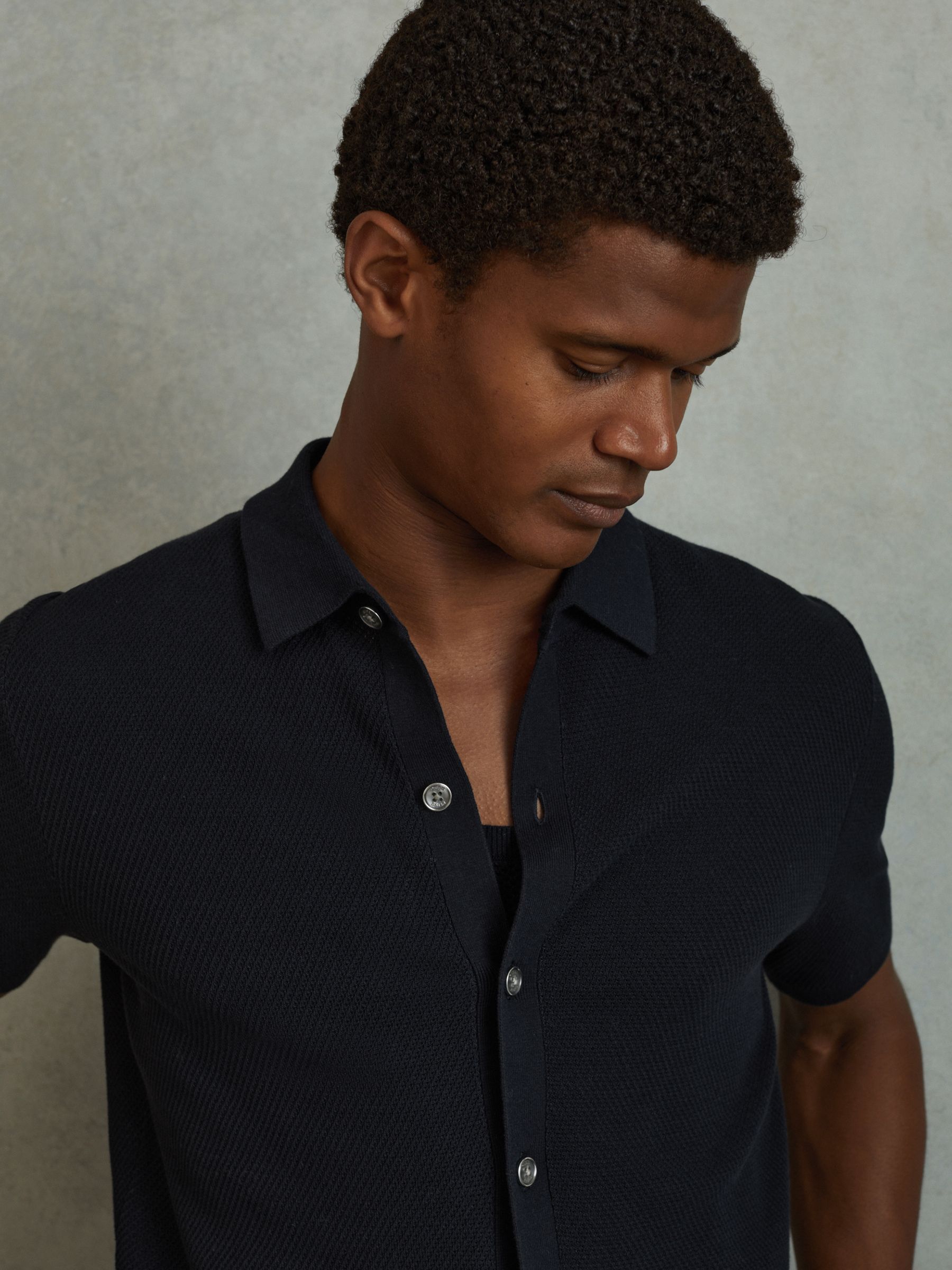 Cotton Blend Textured Shirt in Navy