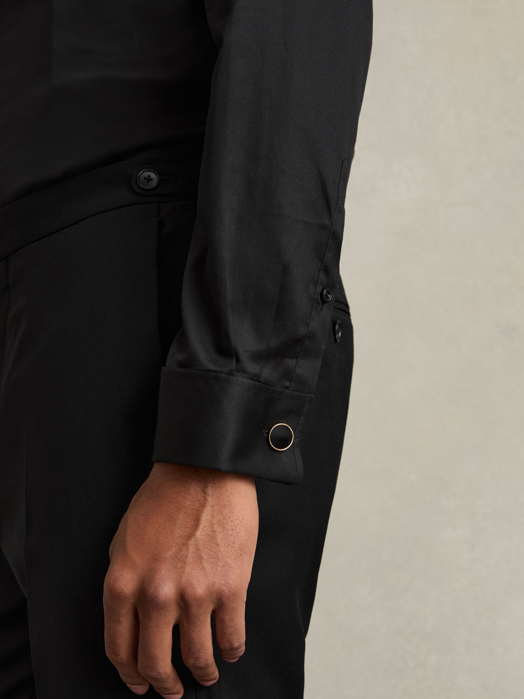 Regular Fit Cotton Double-Cuff Shirt in Black