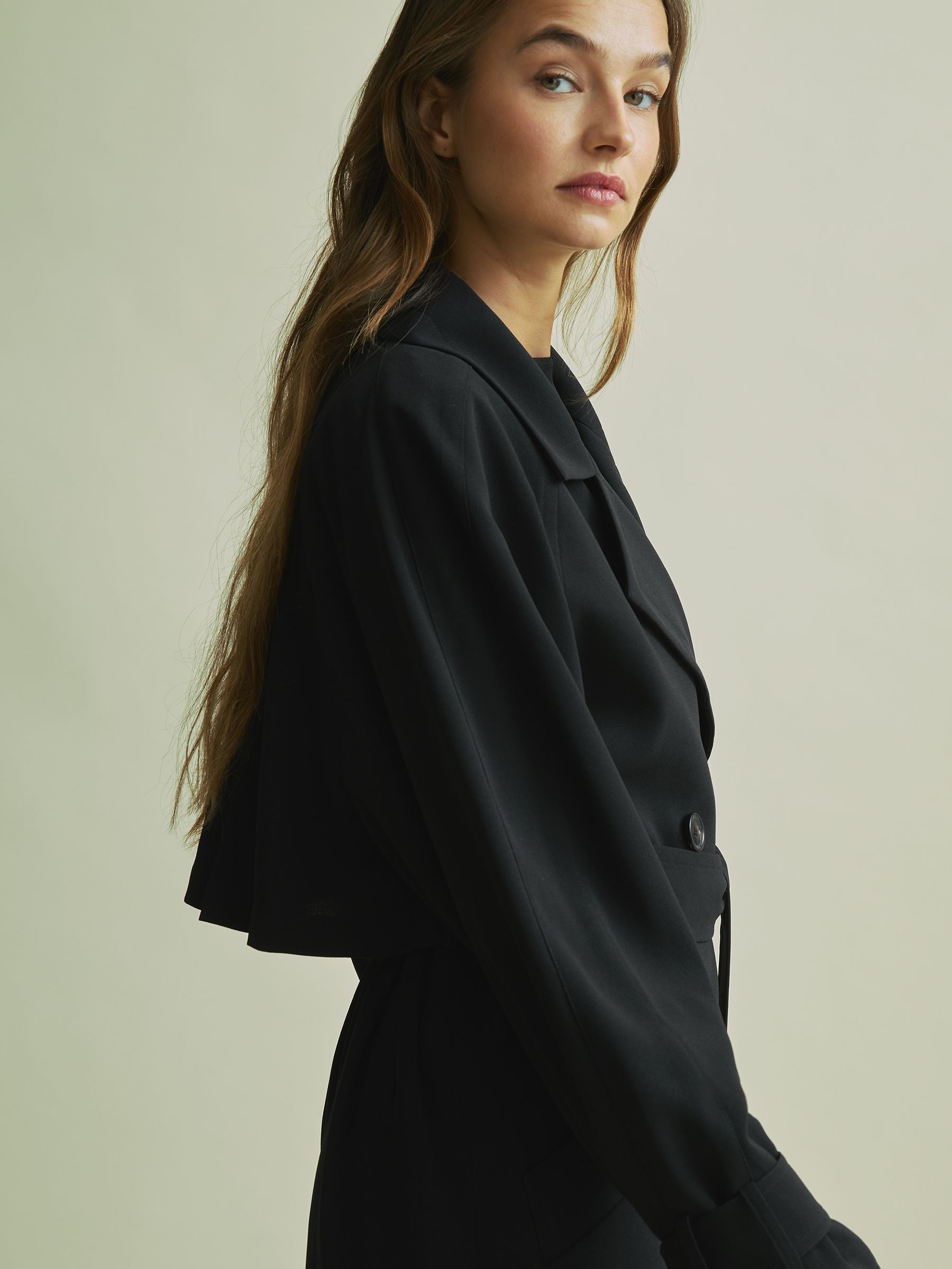 Florere Double Breasted Belted Trench Coat in Black