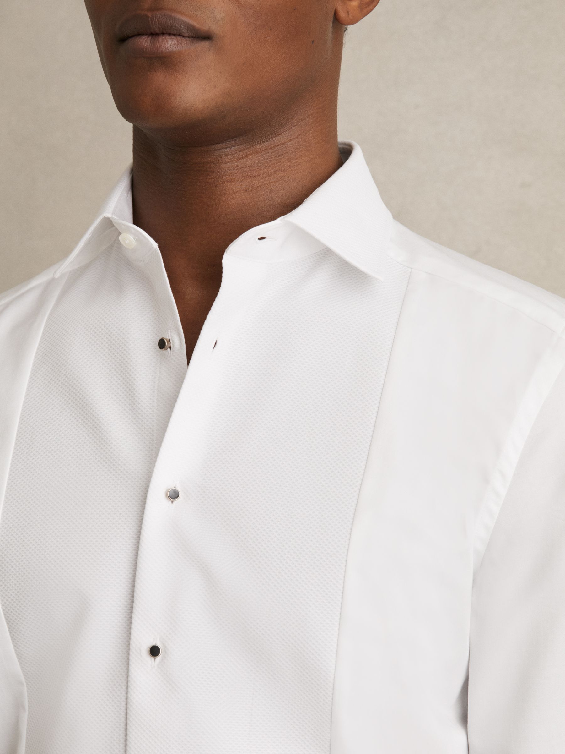 Slim Fit Cotton Marcella Tuxedo Shirt in White