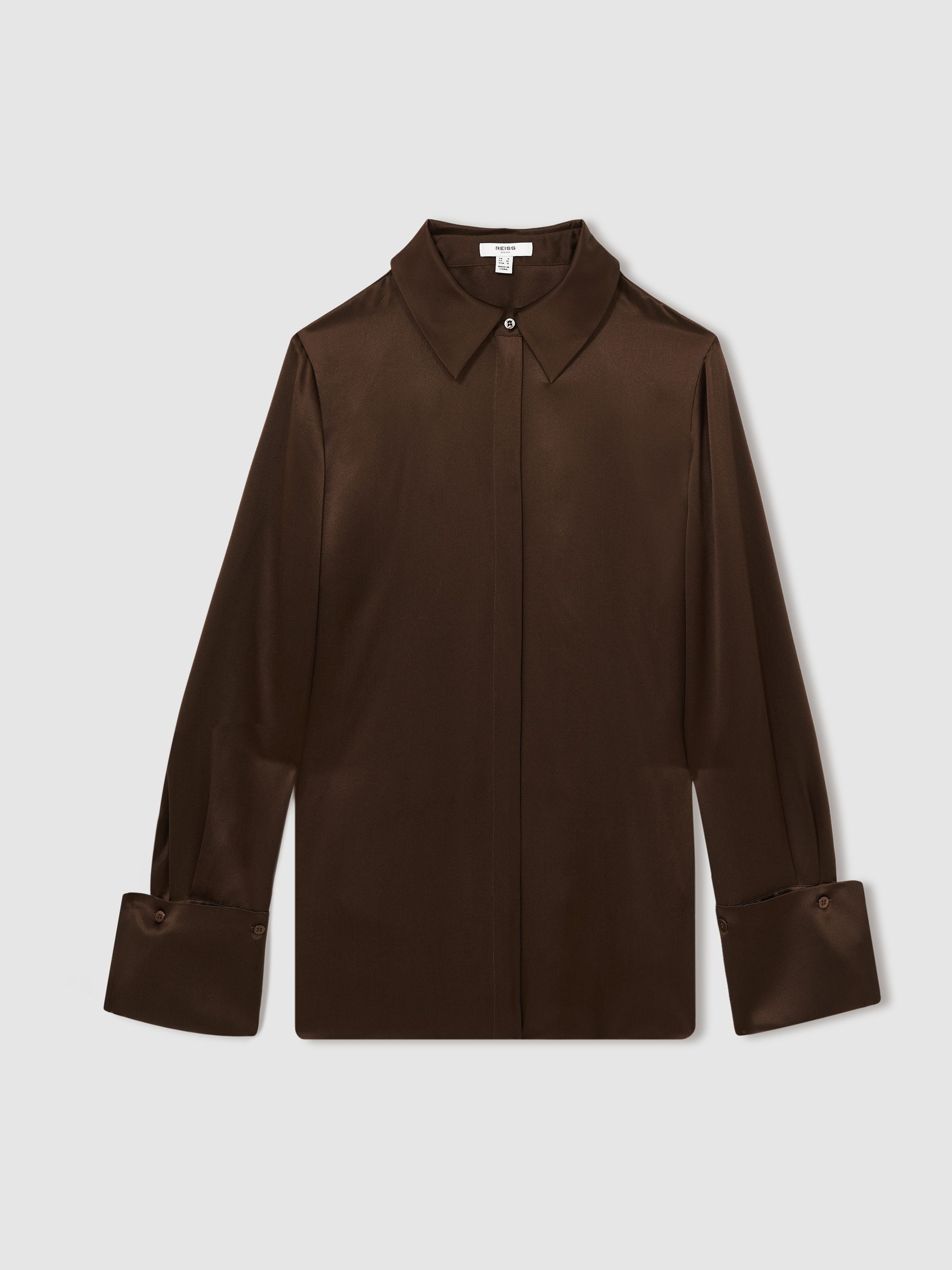 Silk Double-Cuff Button-Through Shirt in Chocolate