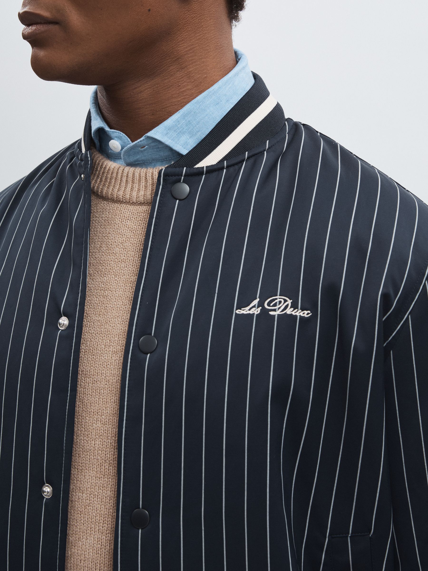 Les Deux Technical Varsity Jacket in Navy Stripe