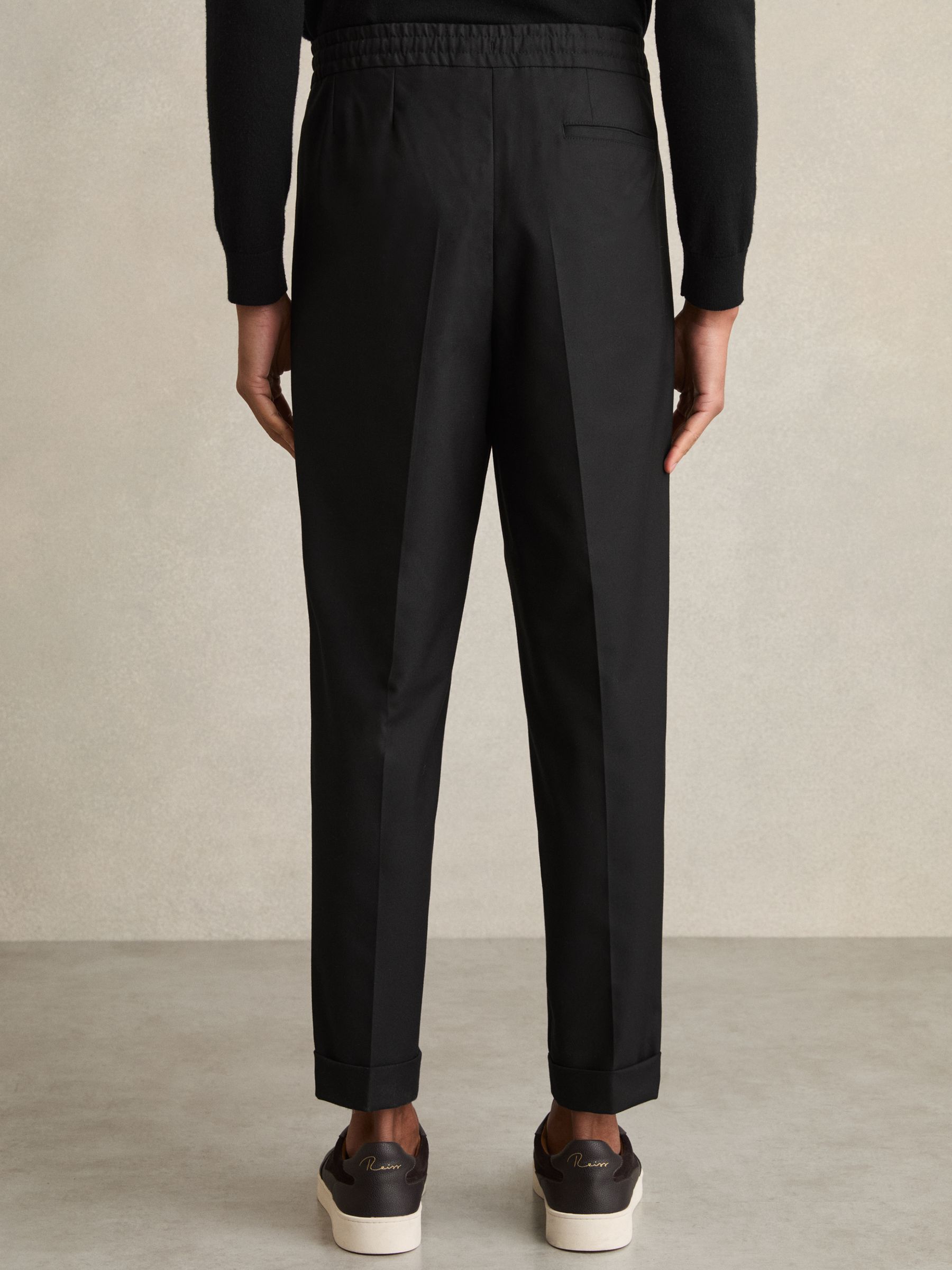 Relaxed Drawstring Trousers with Turn-Ups in Black