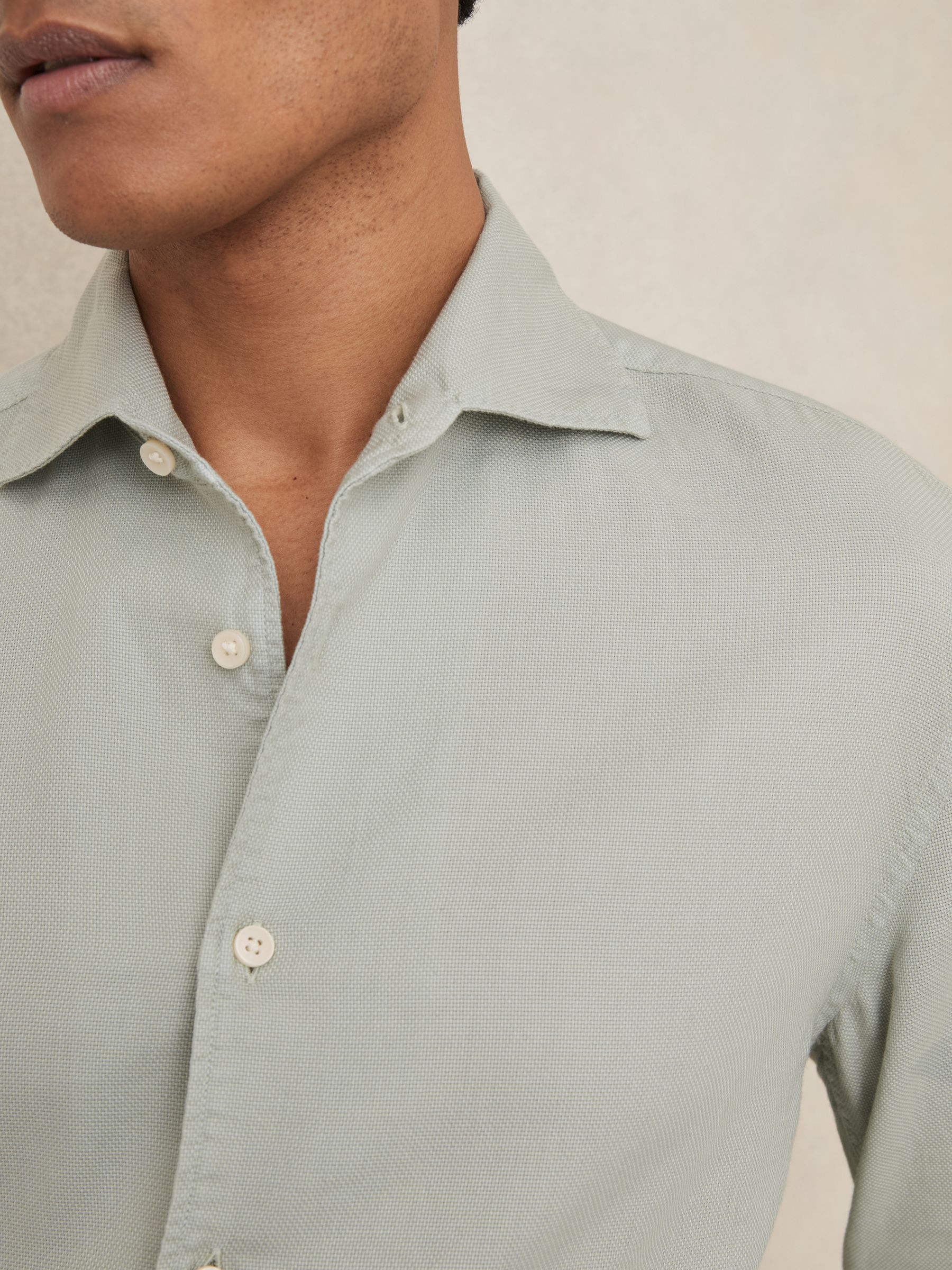 Cotton-Piqué Garment-Dyed Shirt in Sage Green