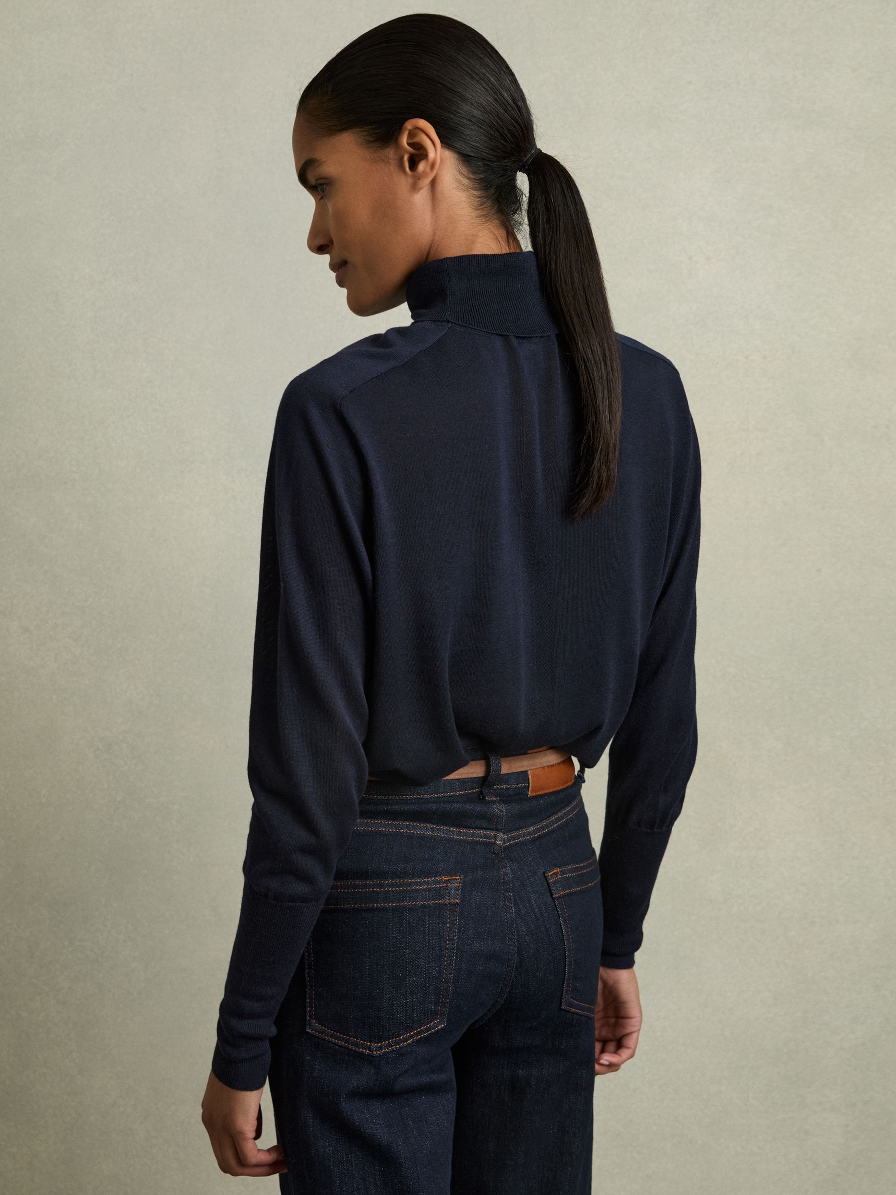 Roll-Neck Jumper With Cashmere in Navy