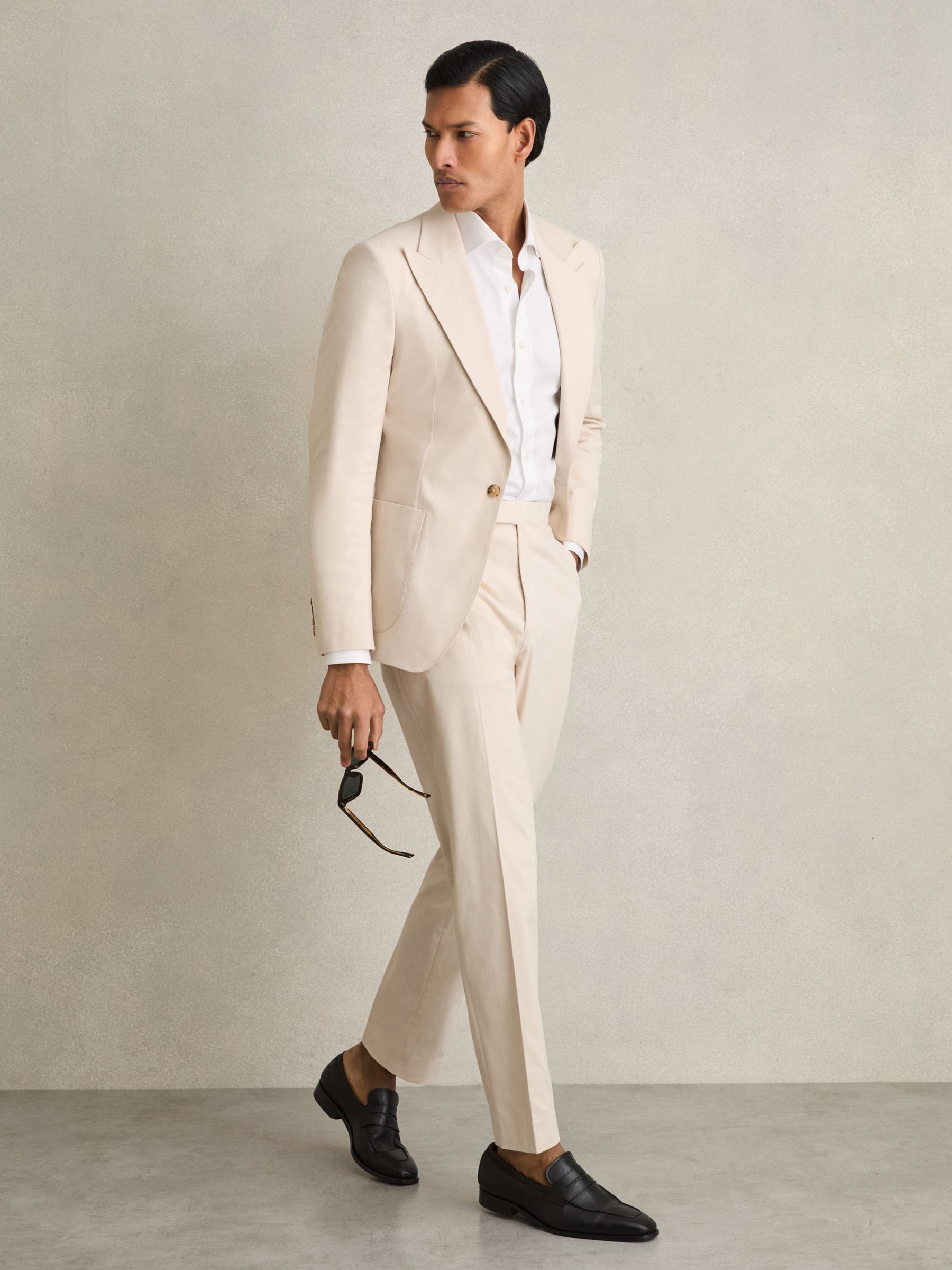 Cotton Slim-Fit Suit Trousers With Stretch in Stone