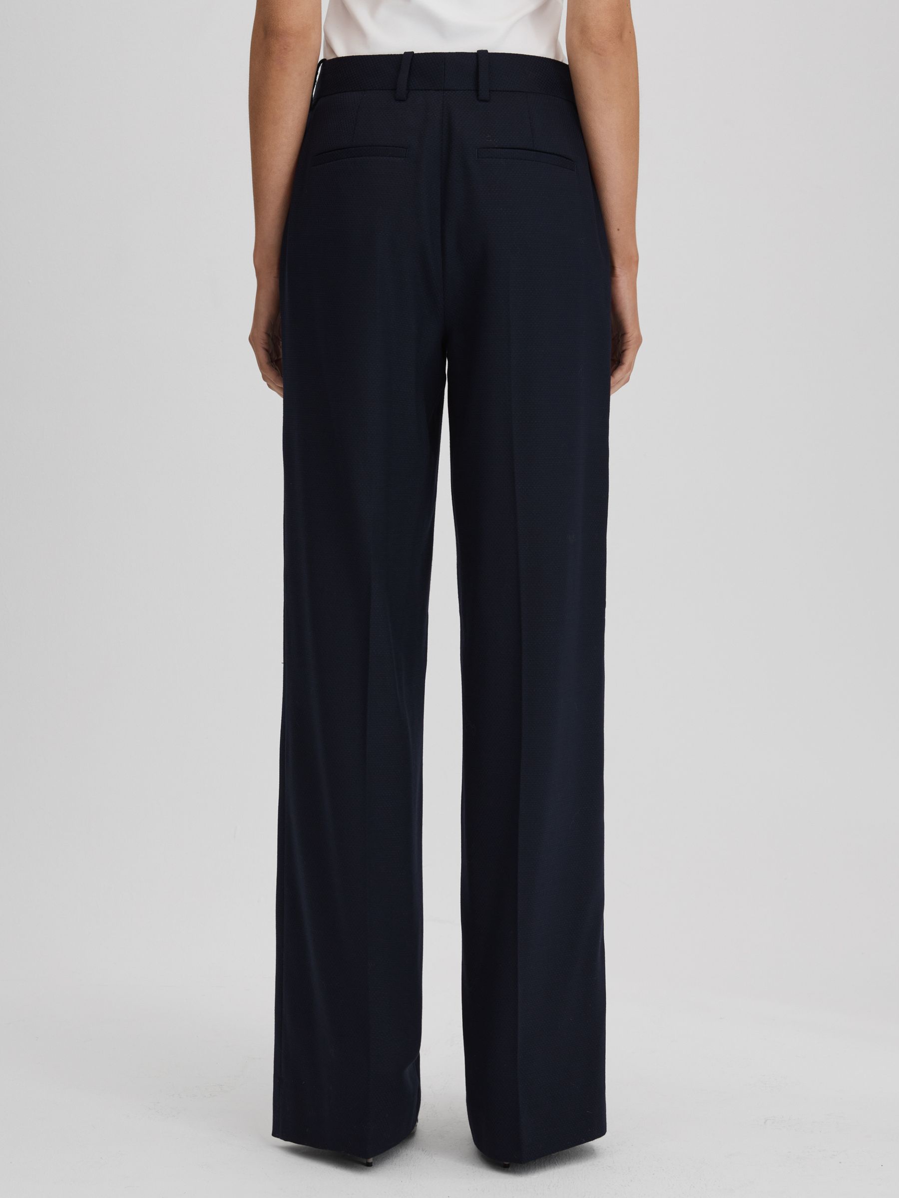 Wool Blend Wide Leg Suit Trousers in Navy