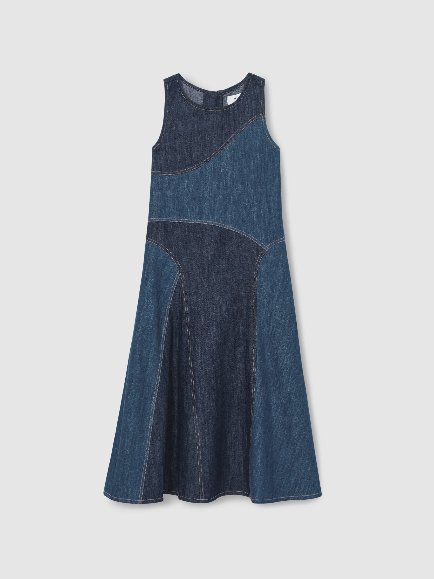 9-13 yrs Patchwork Chambray Midi Dress in Blue