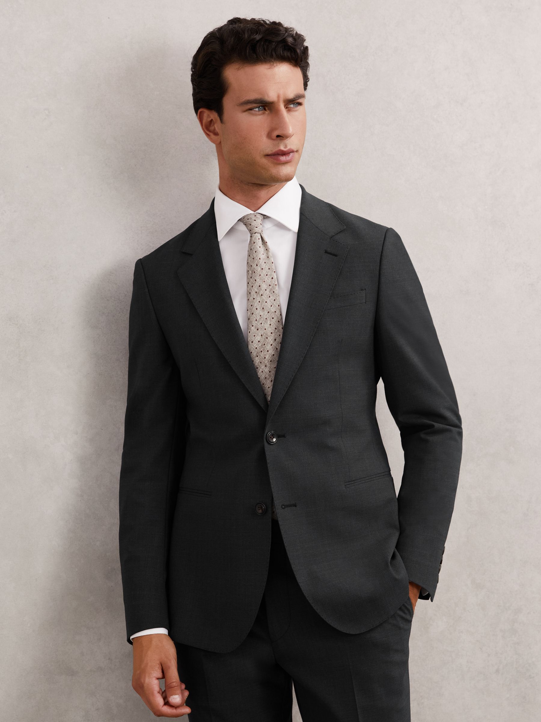 Wool-Blend Single-Breasted Suit Blazer Slim-Fit in Grey