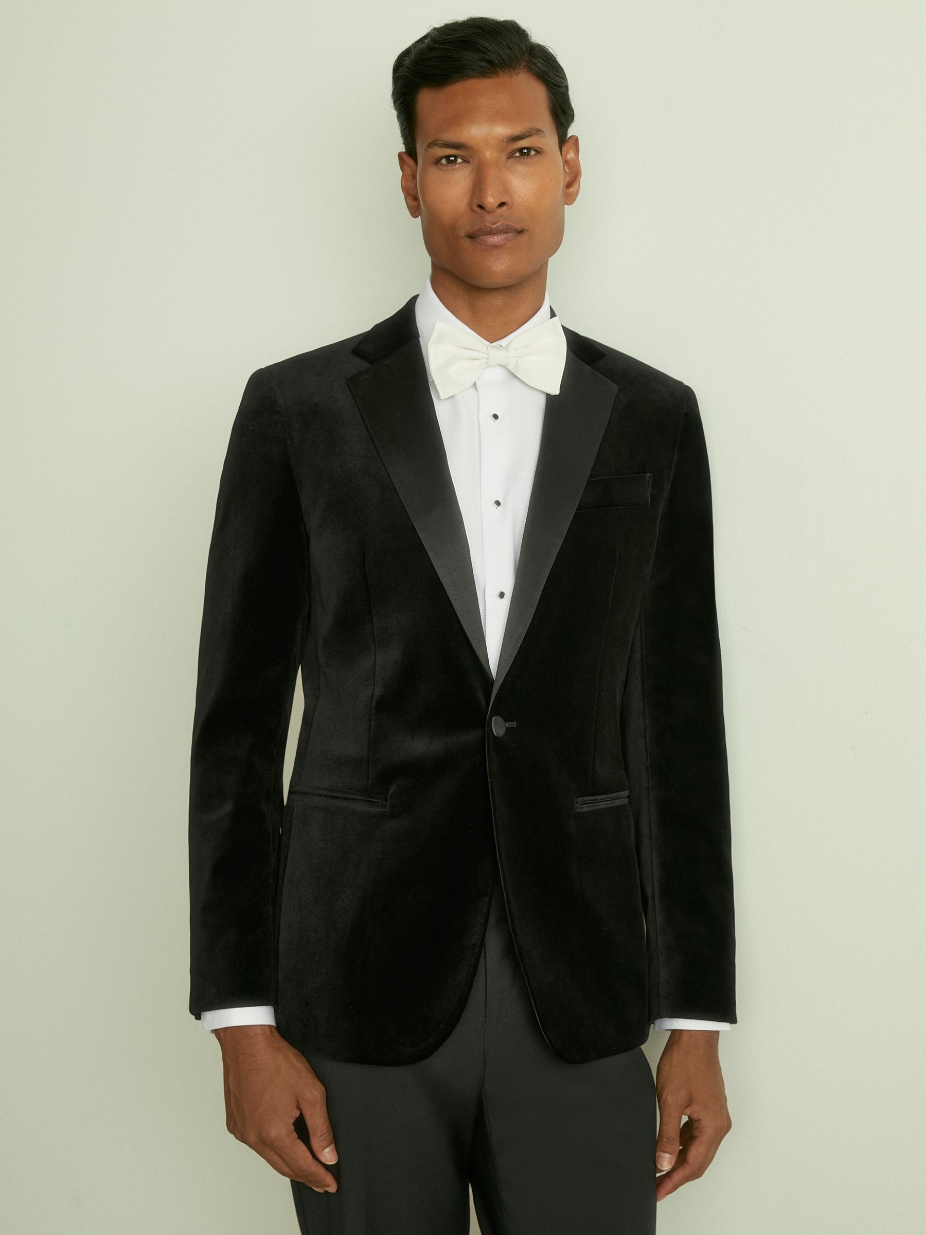 Velvet Single Breasted Slim Fit Jacket in Black