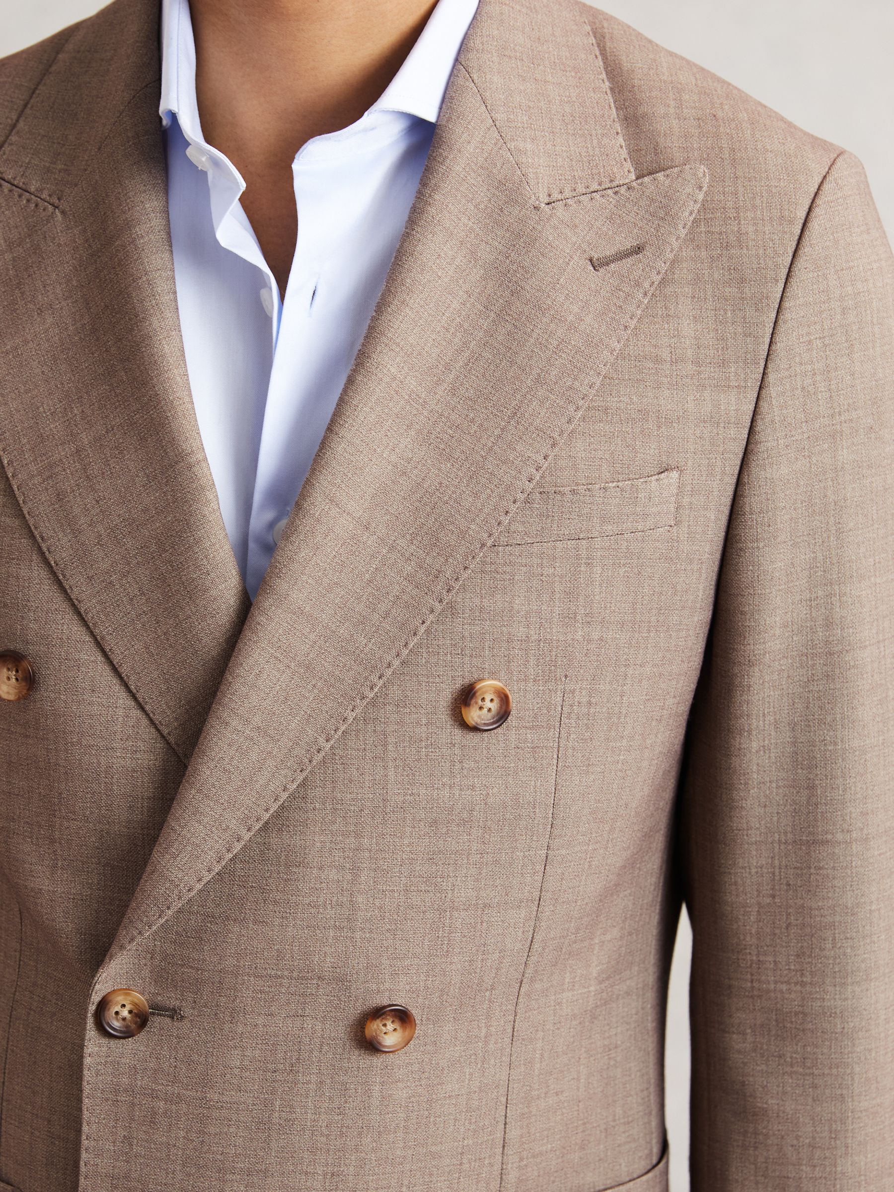 Double-Breasted Textured Suit Blazer Slim-Fit With Wool in Brown