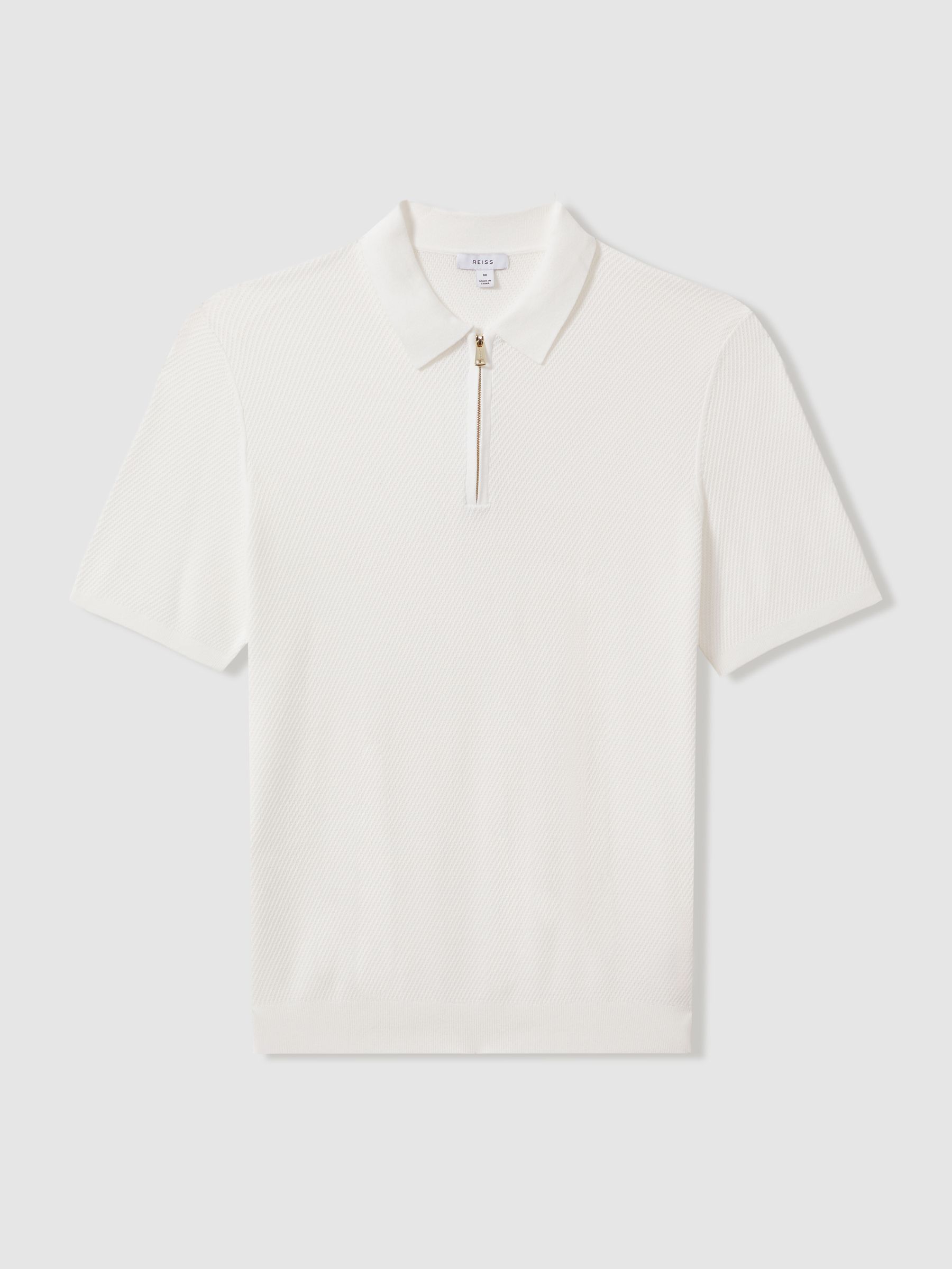Textured Half-Zip Polo Shirt in White