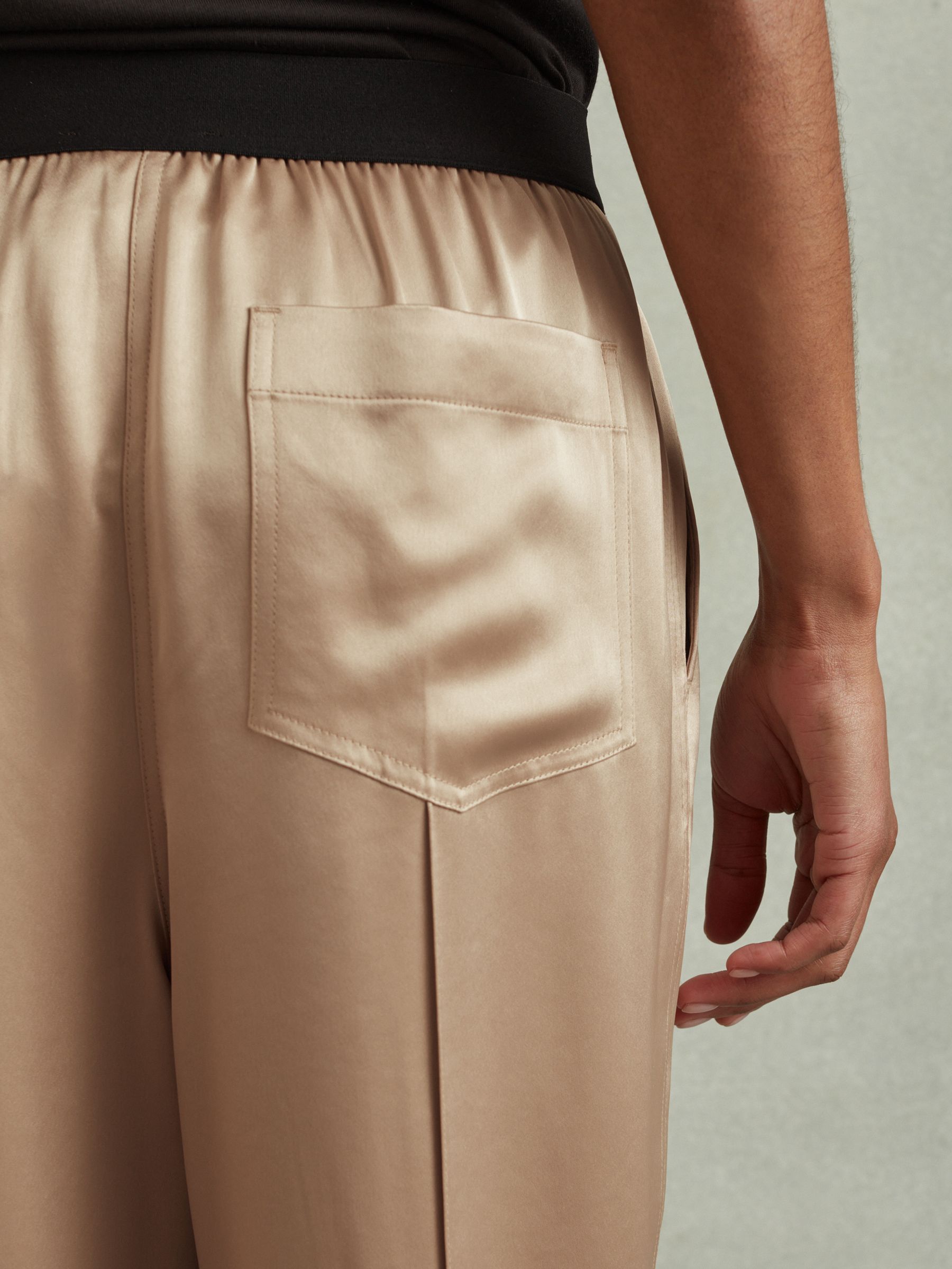 Elea Champagne Satin Elasticated Tapered Trousers