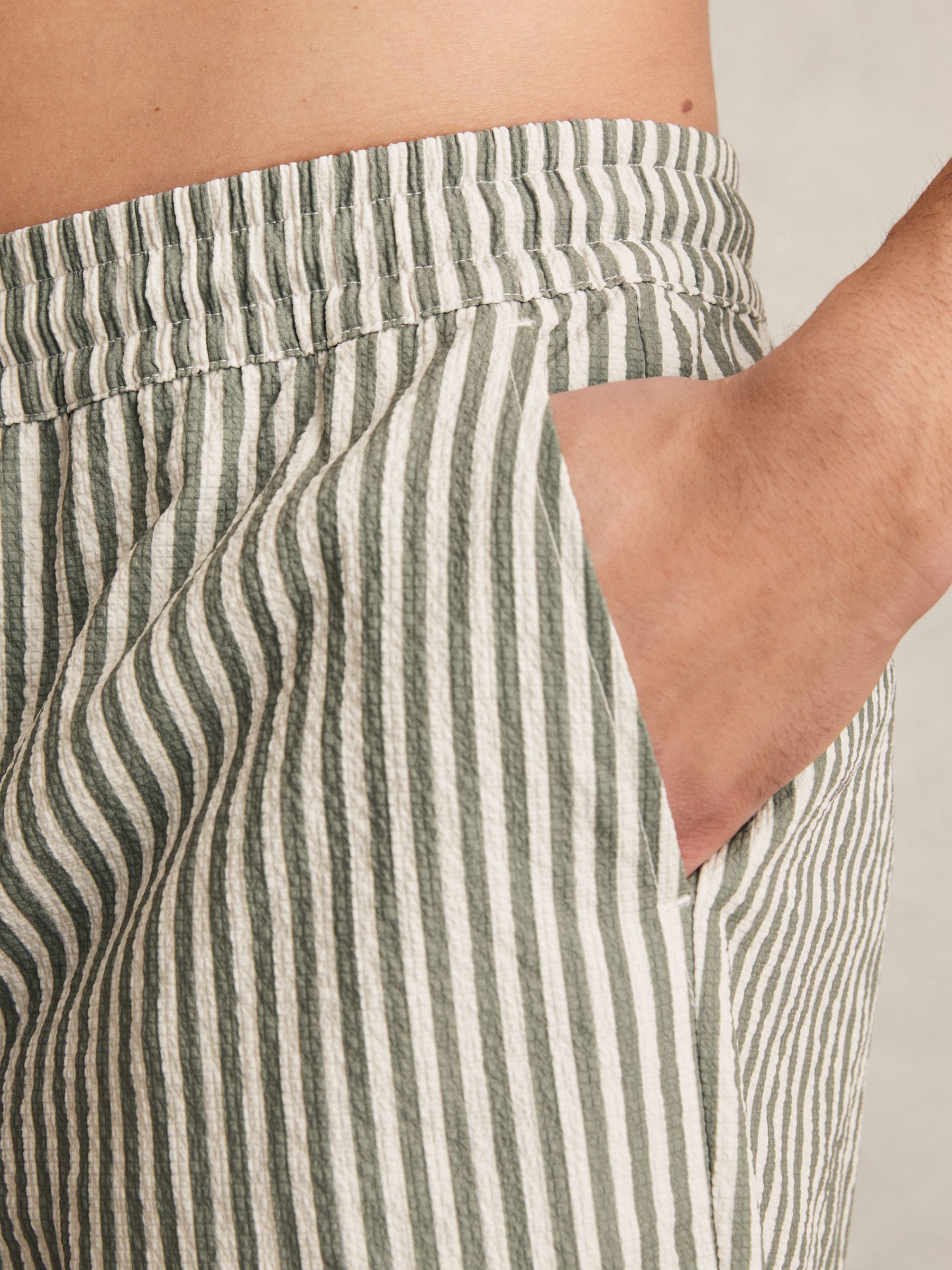 Seersucker Stripe Swim Shorts in Sage/White