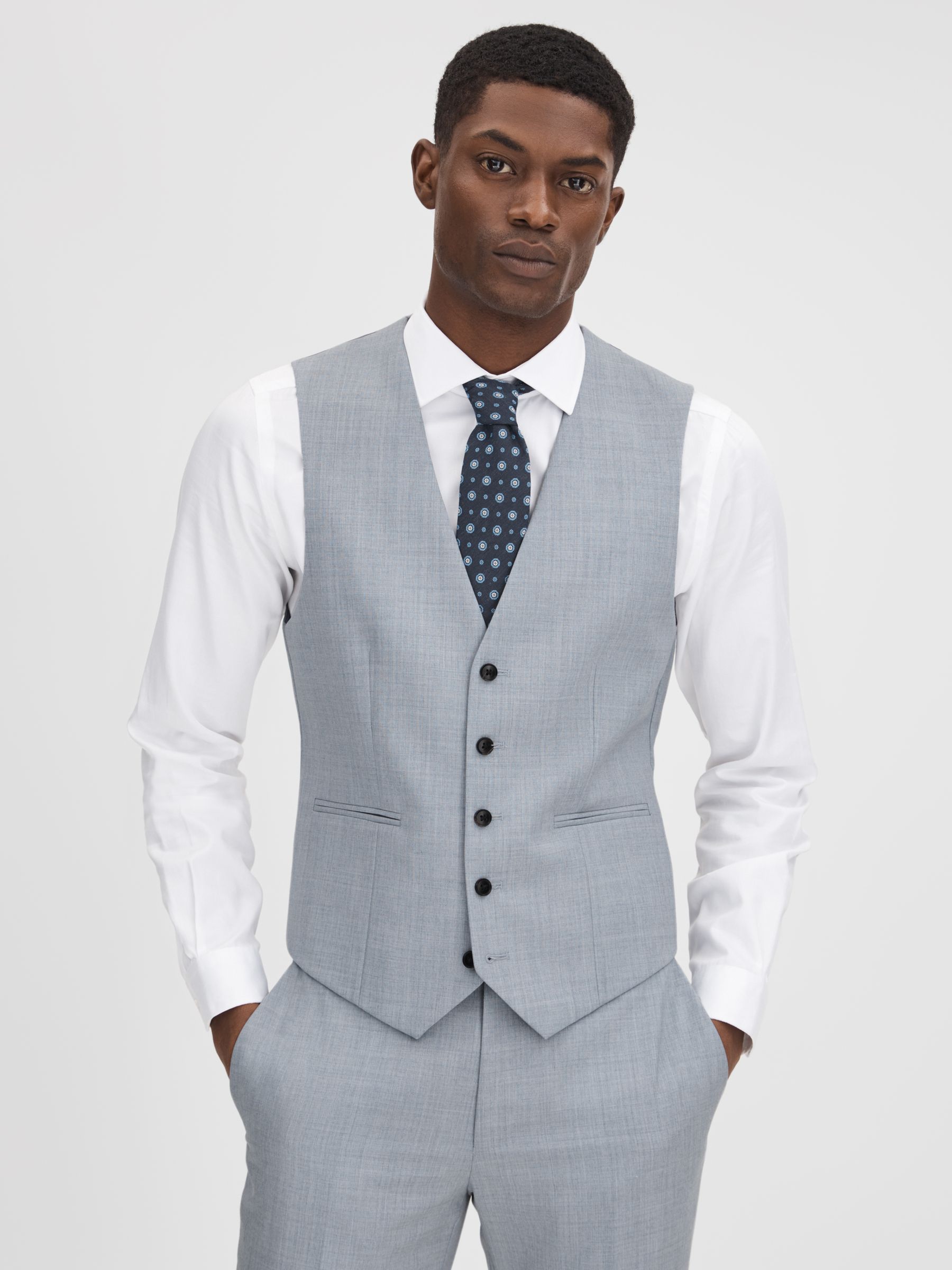 Slim Fit Wool Waistcoat in Soft Blue