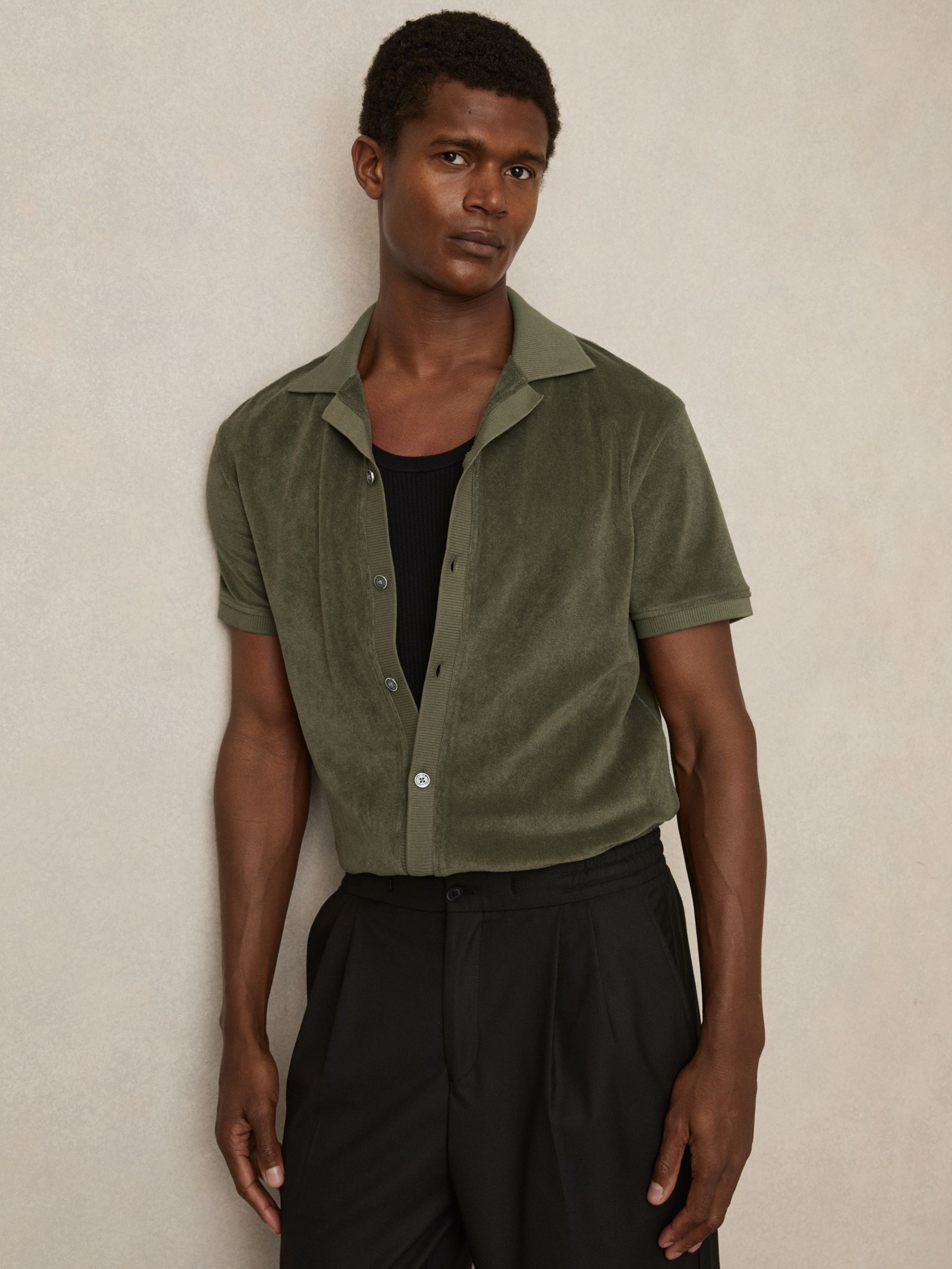 Cotton Blend Towelling Shirt in Green