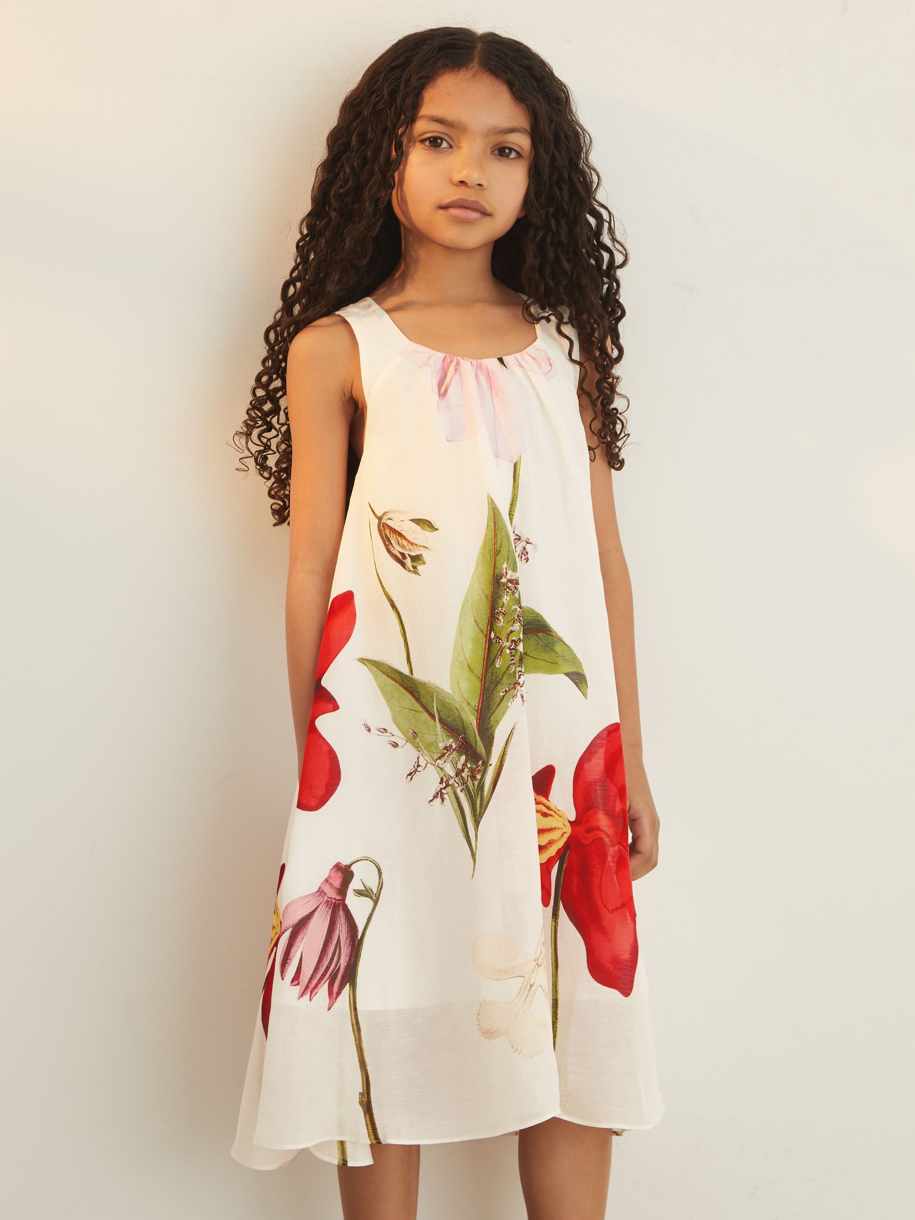 9-13 yrs Reiss | NYBG Floral Maxi Dress With Linen in Ivory