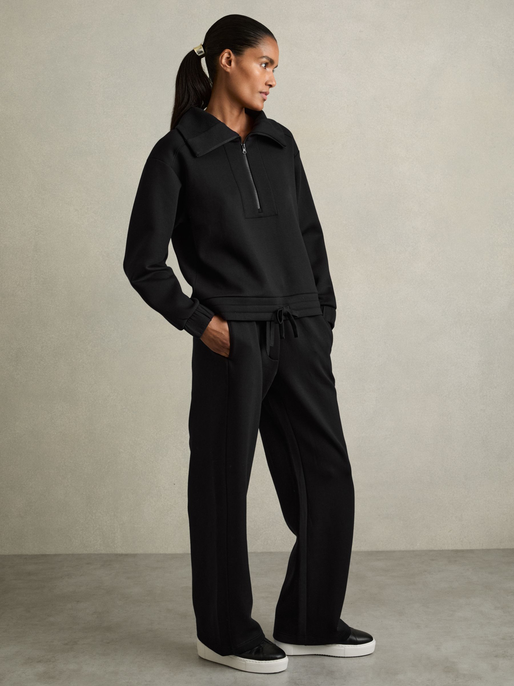 Interlock Half-Zip Drawstring-Hem Sweatshirt in Black