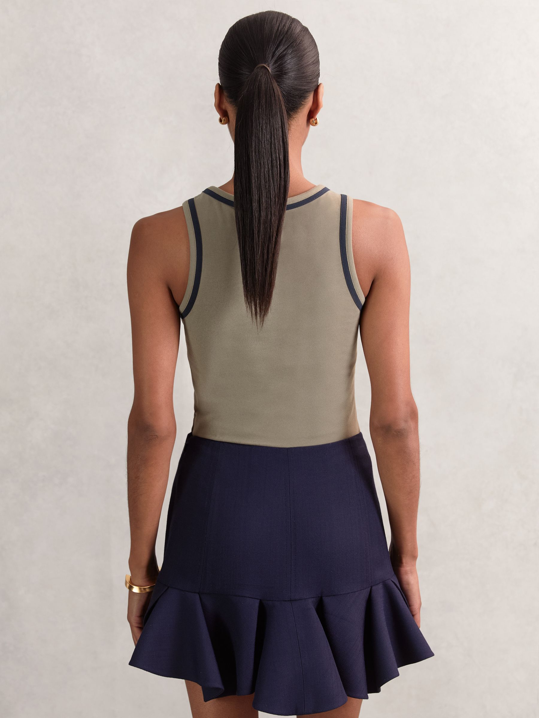 Stretch-Cotton Jersey Tipped Vest in Khaki Green/Navy