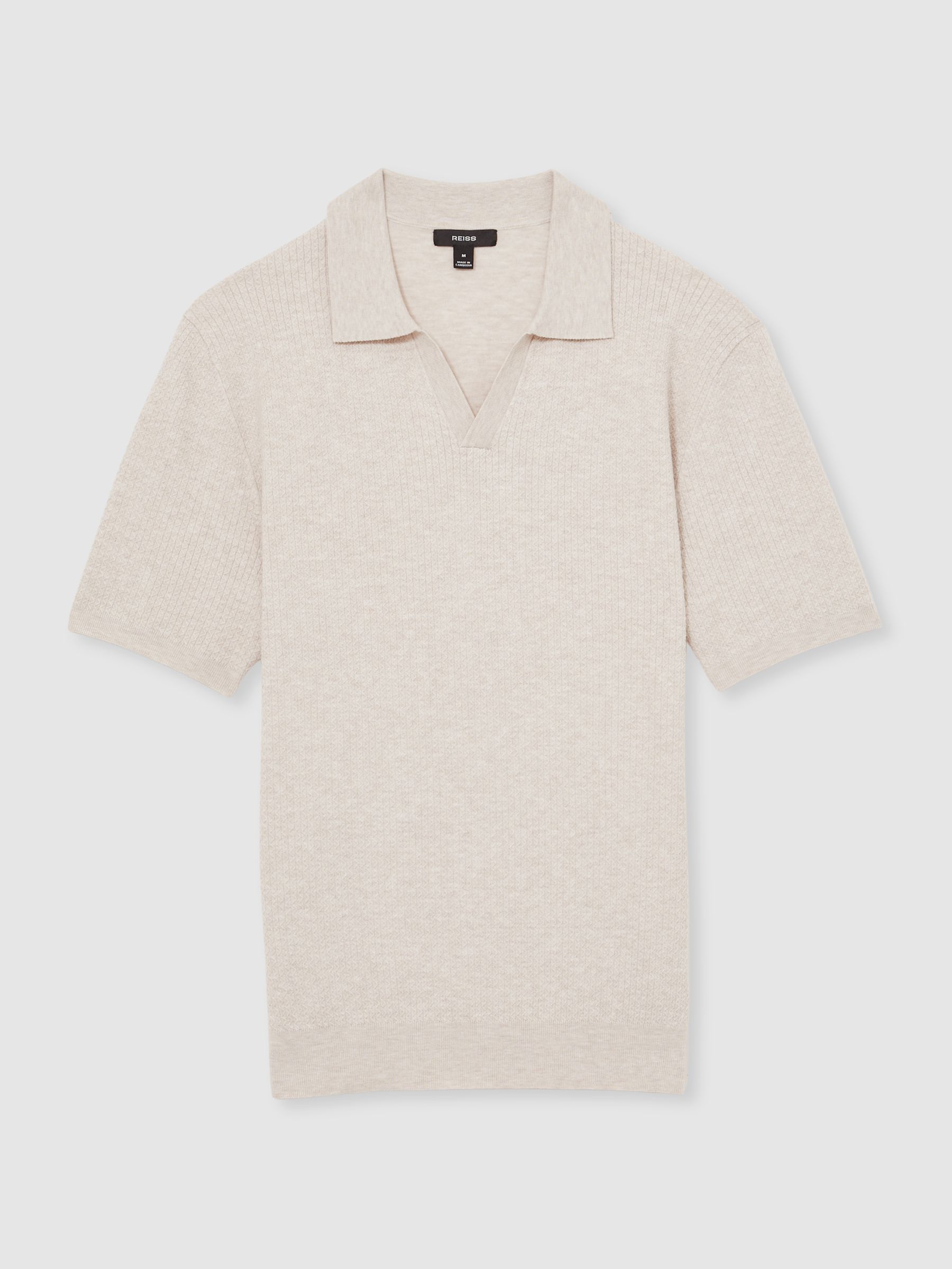 Open-Collar Knit Polo Shirt in Oatmeal Melange