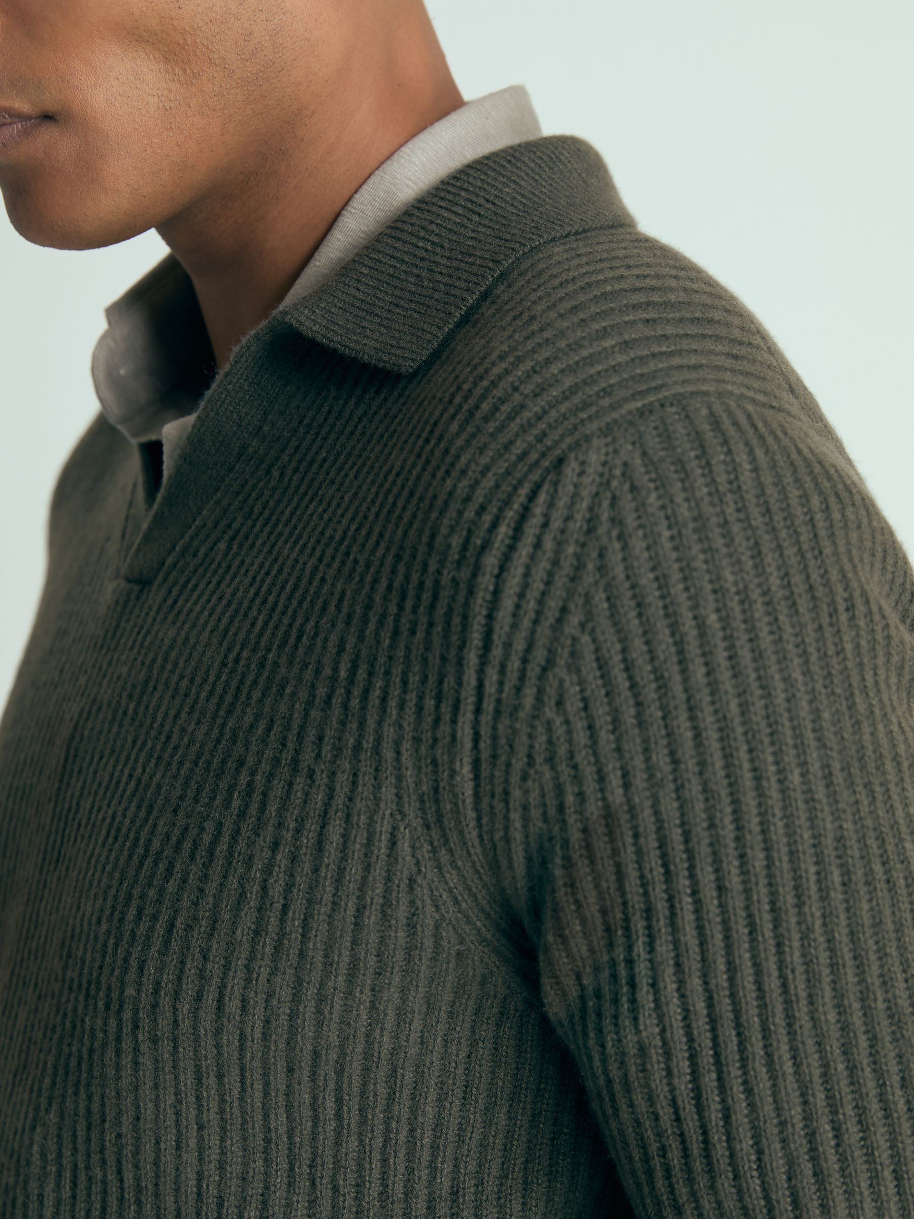 Atelier Ribbed-Cashmere Polo Shirt in Military Green
