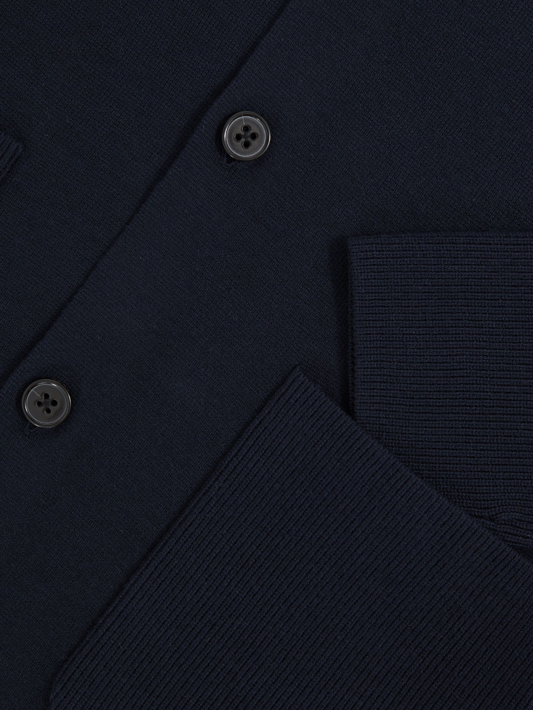 Button-Through Ribbed-Sleeve Shirt in Navy Blue