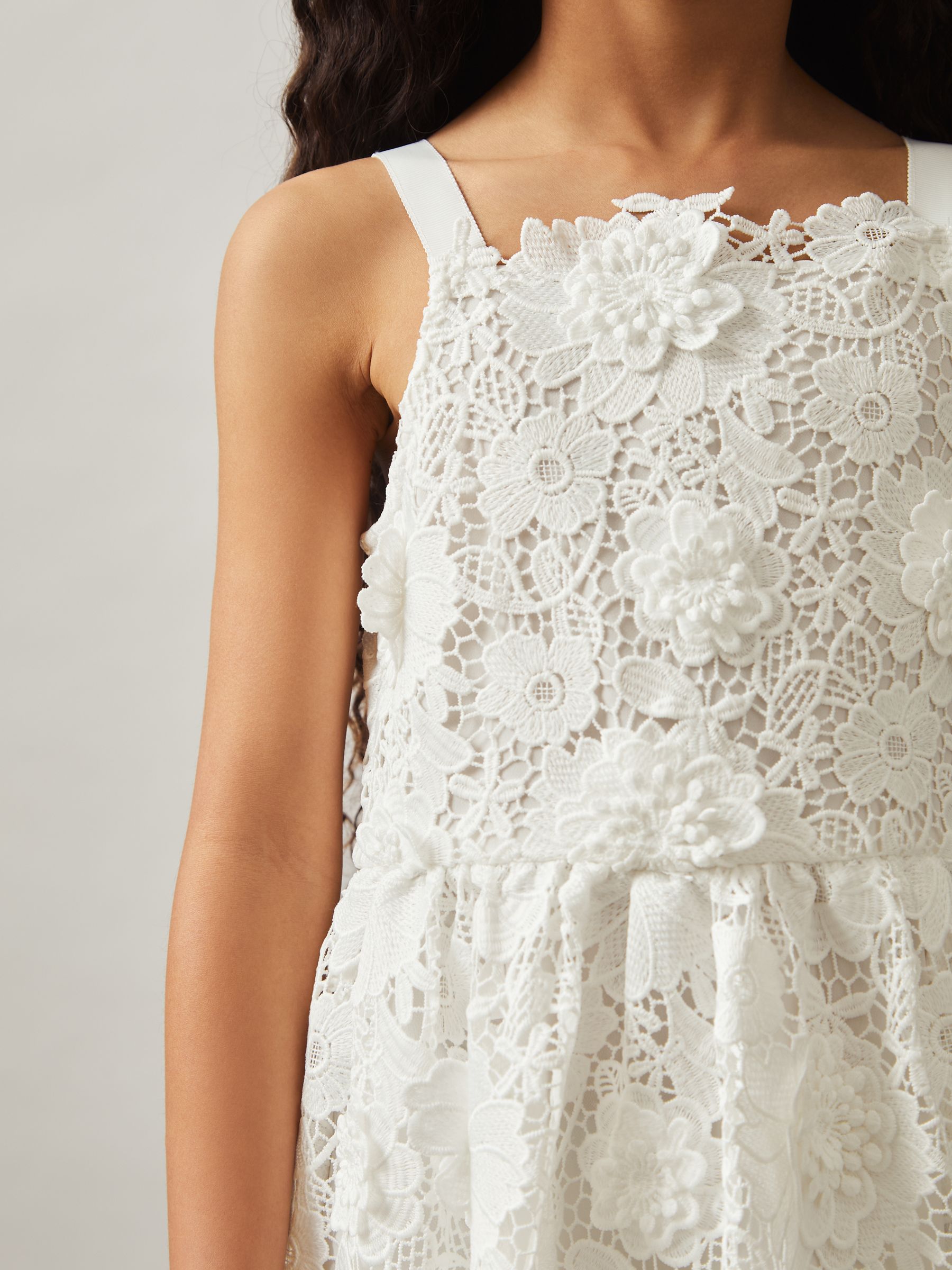 9-13 yrs Guipure-Lace Midi Dress in Ivory