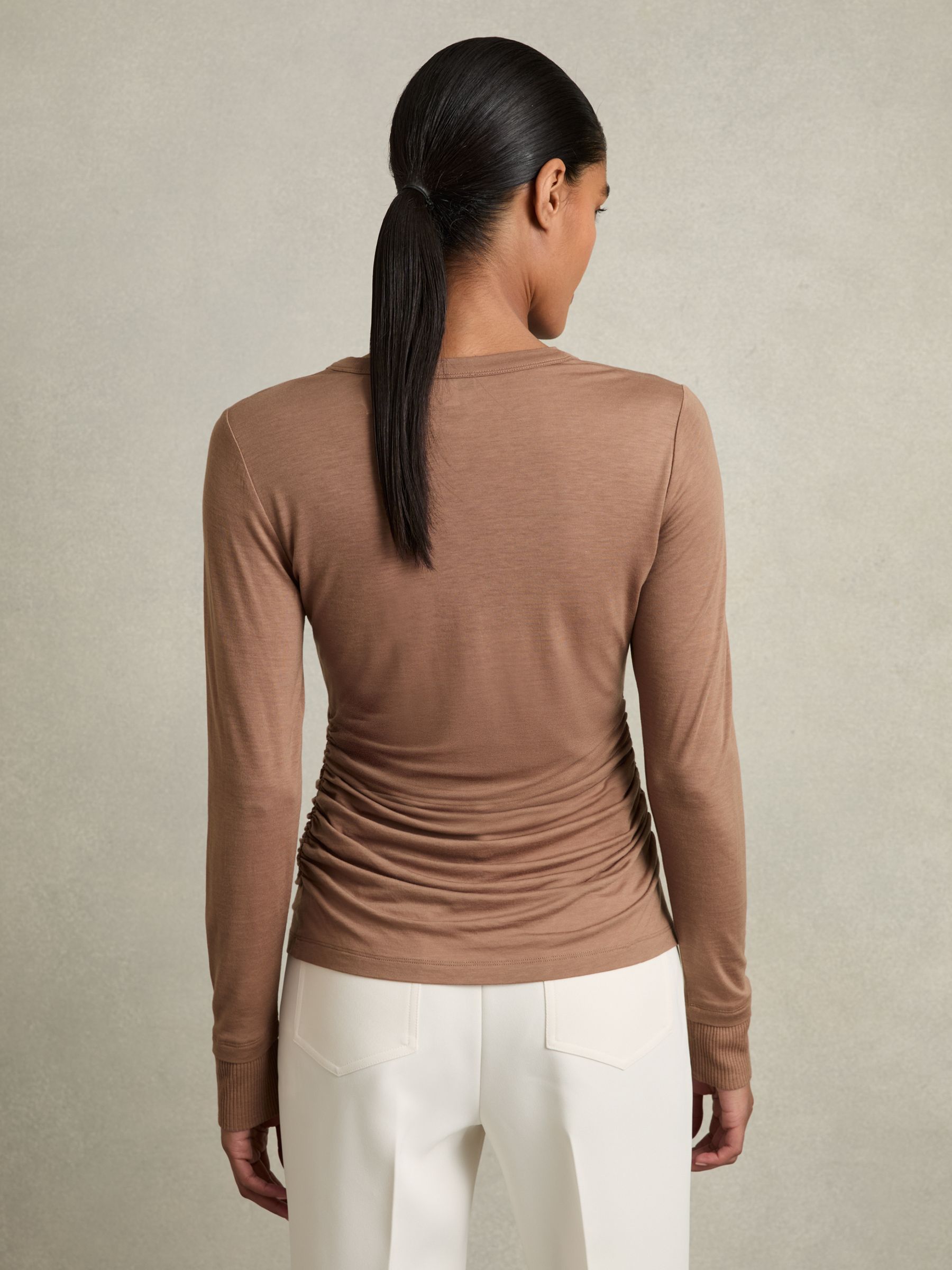 Ruched Side Crew-Neck Top in Mink