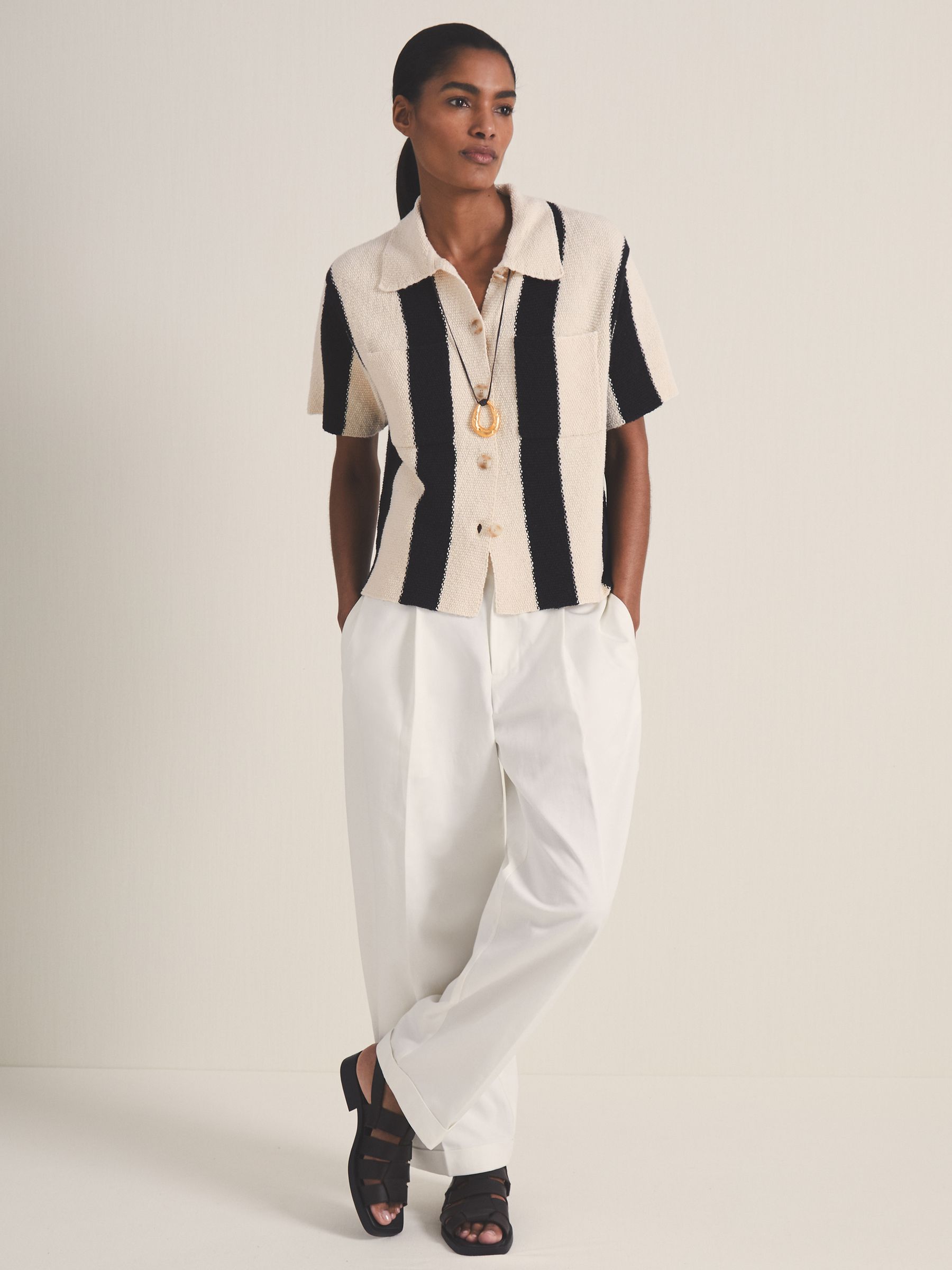 Reiss | Les 100 Ciels Stripe Knit Shirt in Black/Ivory