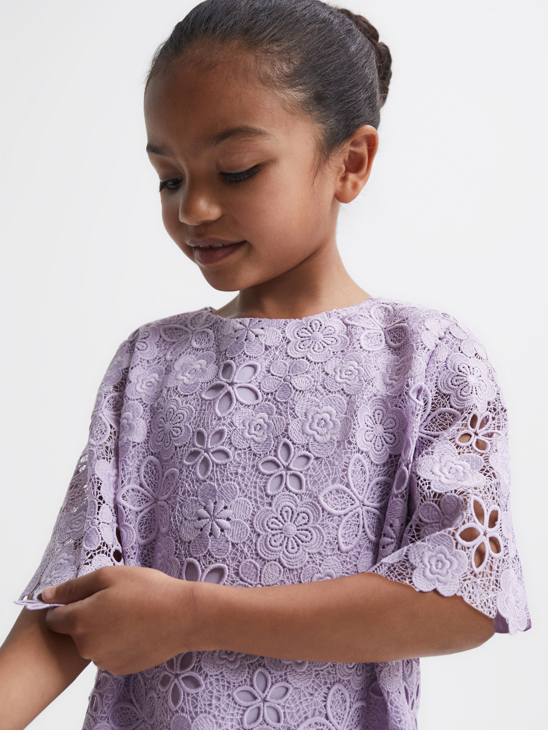 9-12 yrs Lace T-Shirt Dress in Lilac