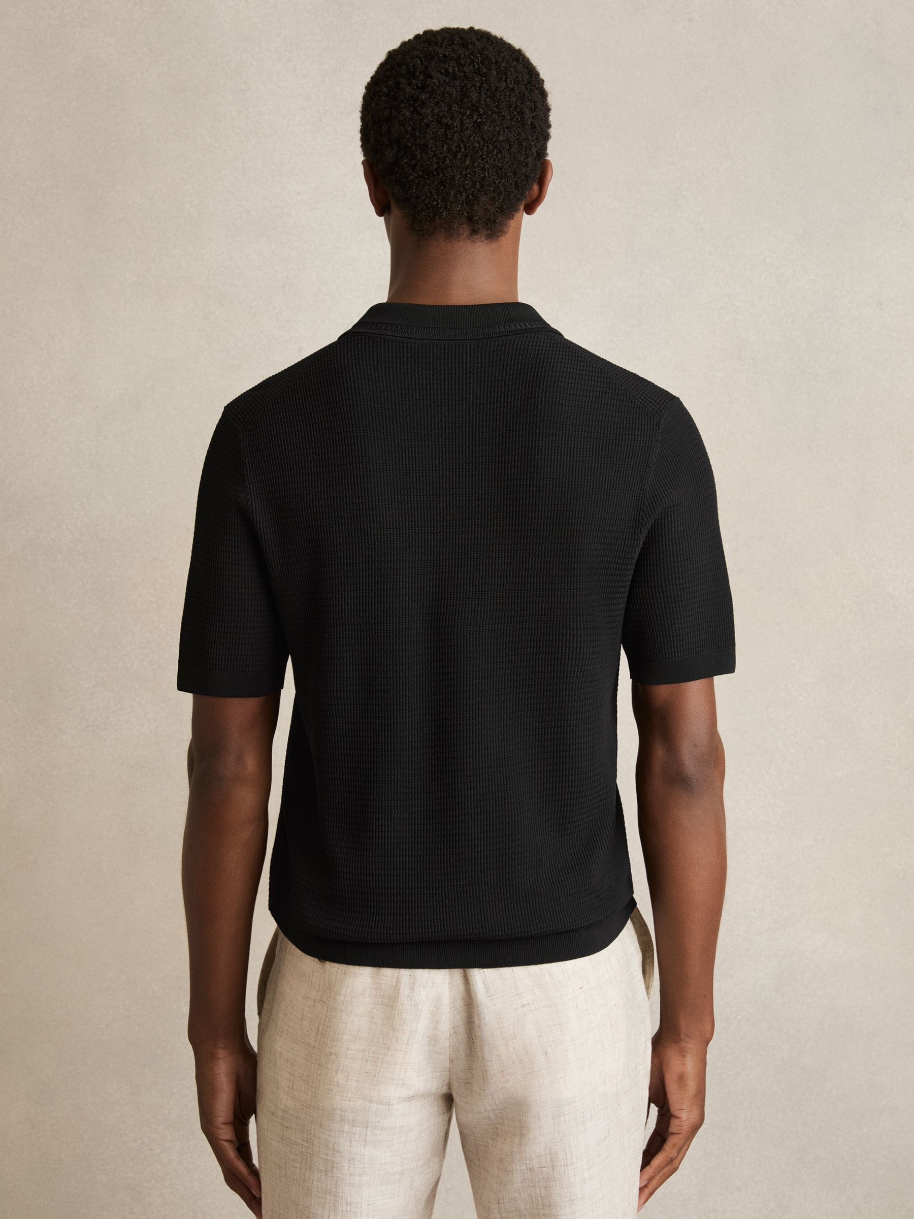 Textured Half-Zip Polo Shirt in Black
