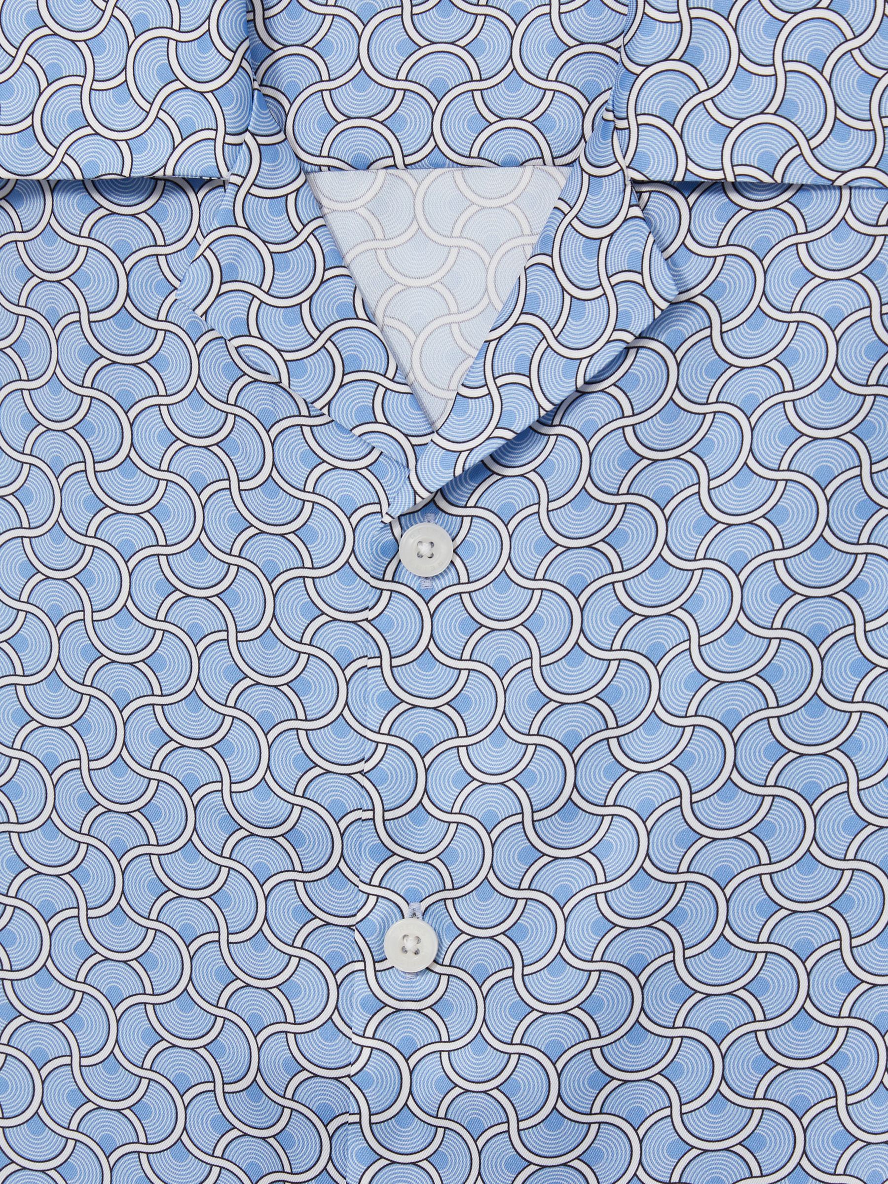 Geometric Wave Print Cuban Shirt in Soft Blue