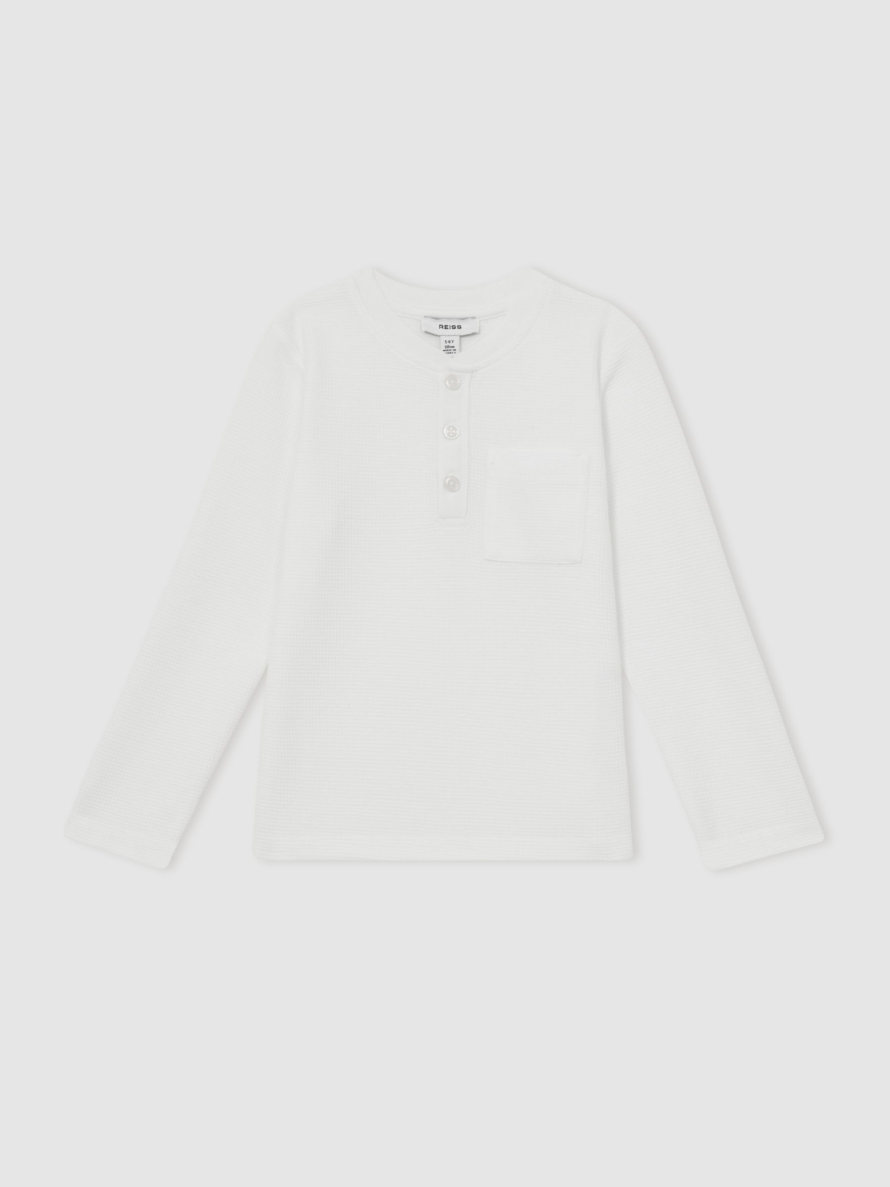 13-14 yrs Cotton-Blend Waffle Henley T-Shirt in White
