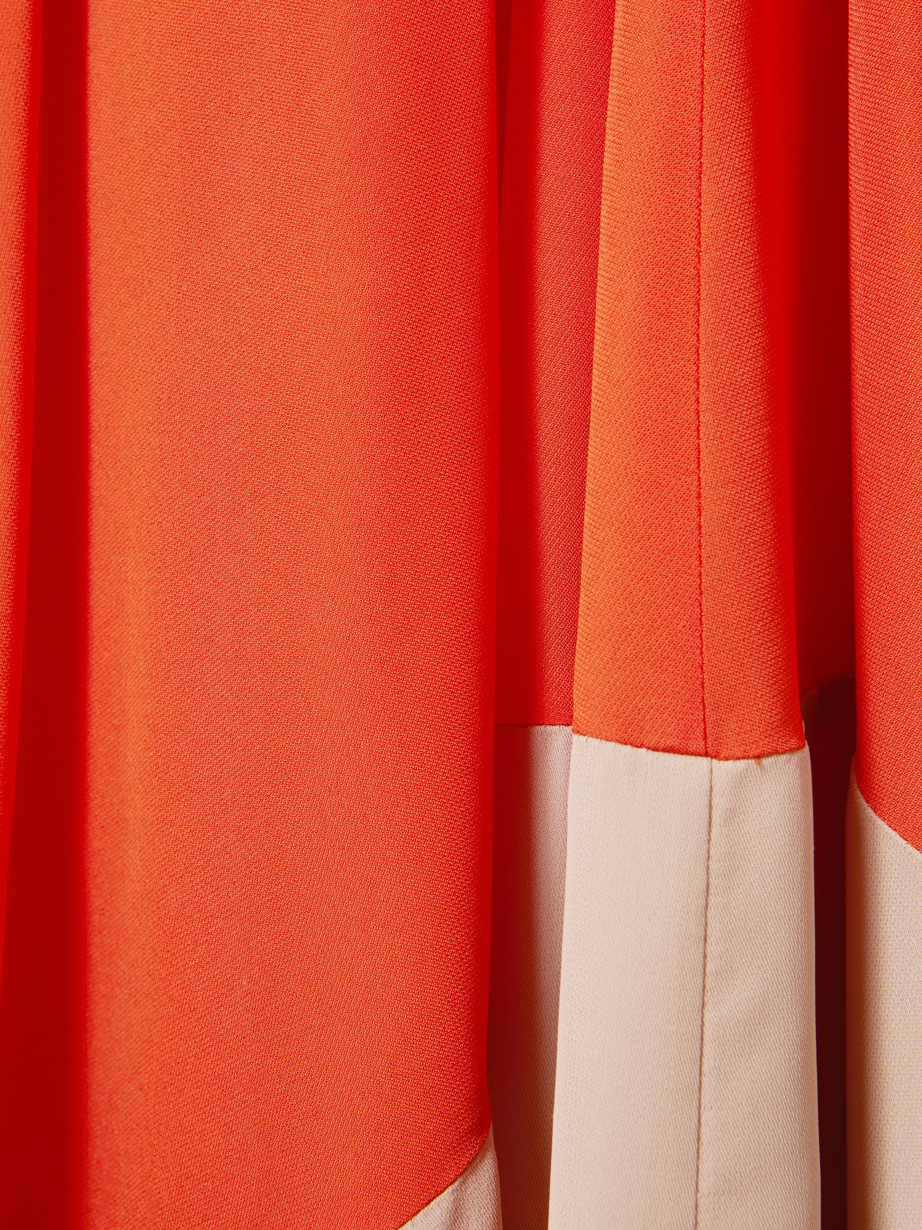 Ruched Dipped Hem Midi Dress in Orange