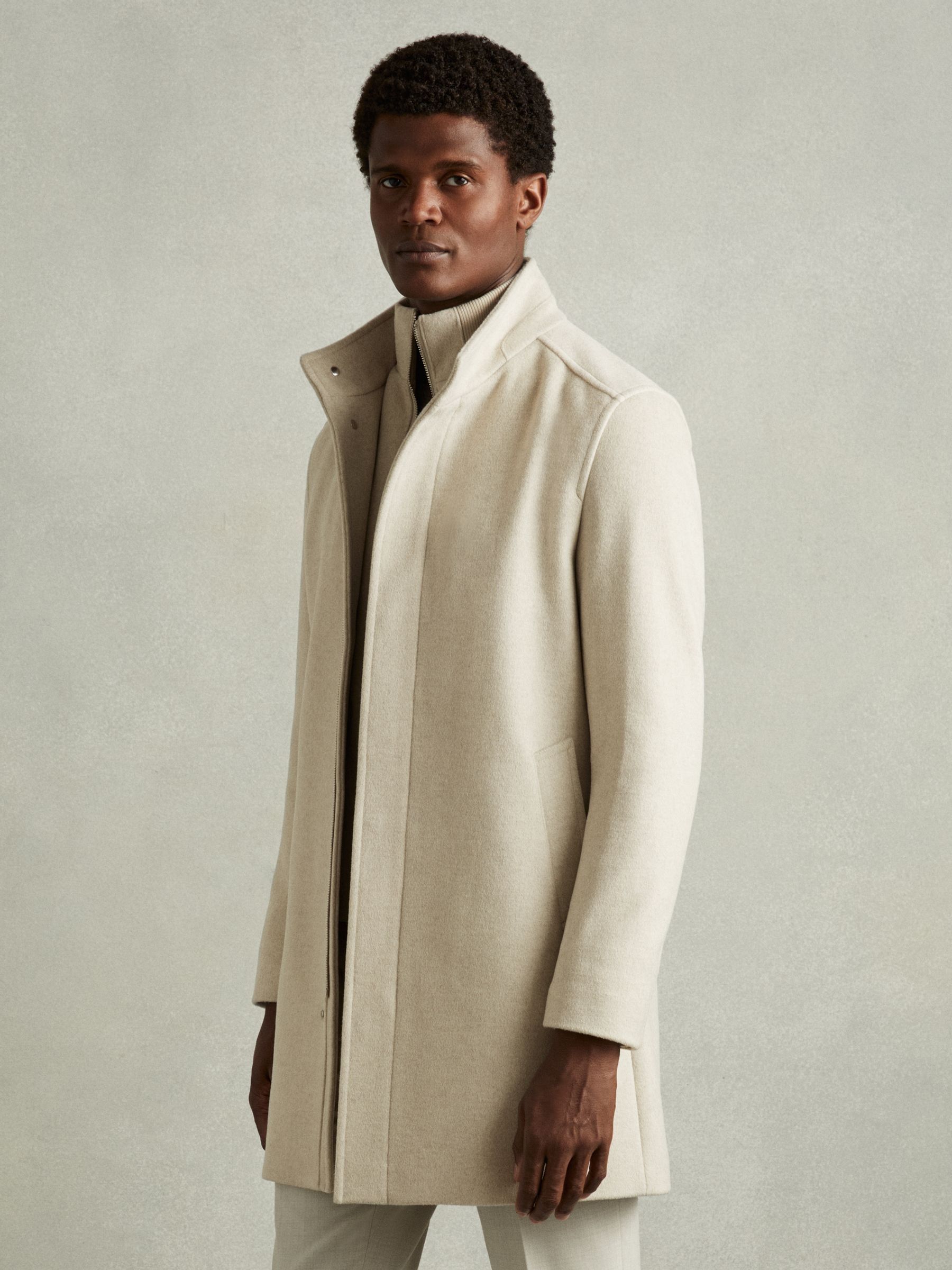 Wool-Blend Hybrid Coat in Oatmeal