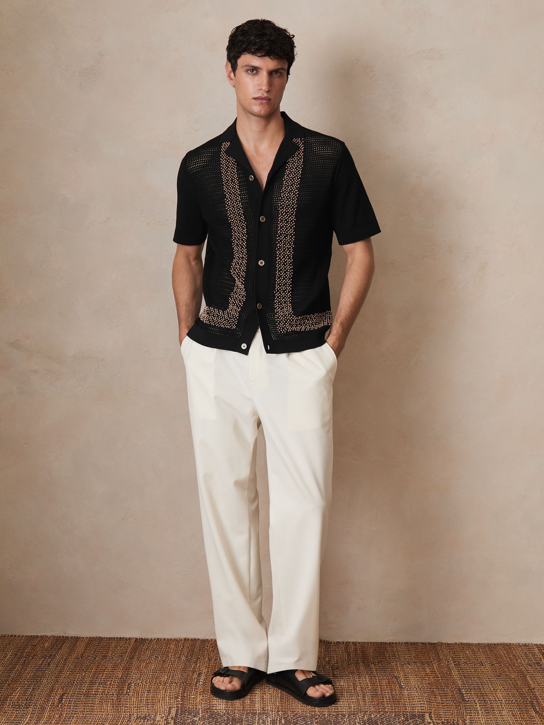 Reiss | Ché Beaded Crochet Shirt in Black
