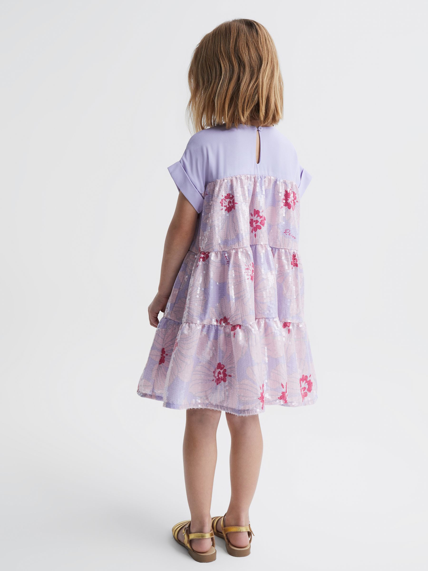 Sequin Print Tiered Dress in Lilac