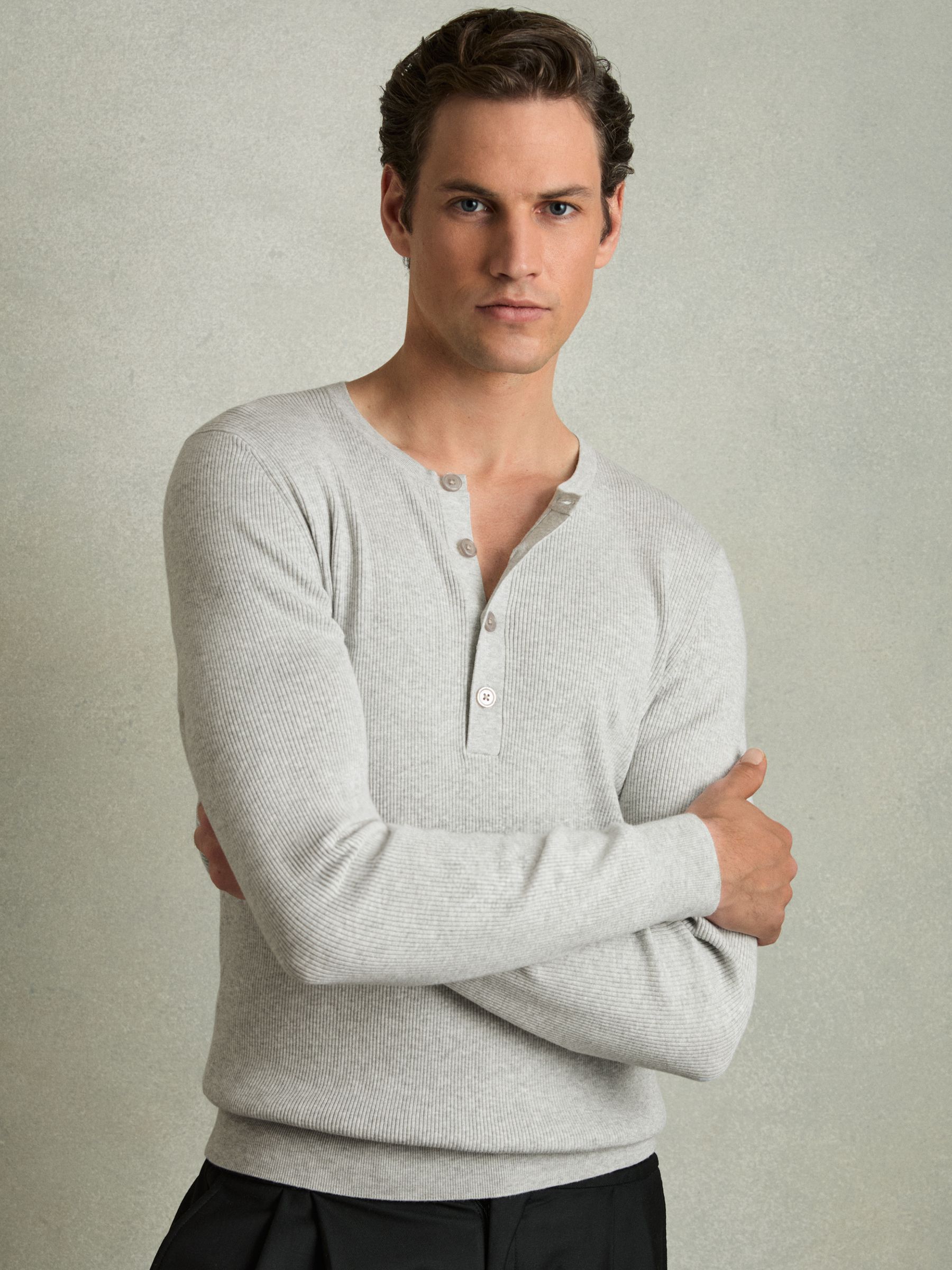 Rib Knit Henley Jumper in Grey