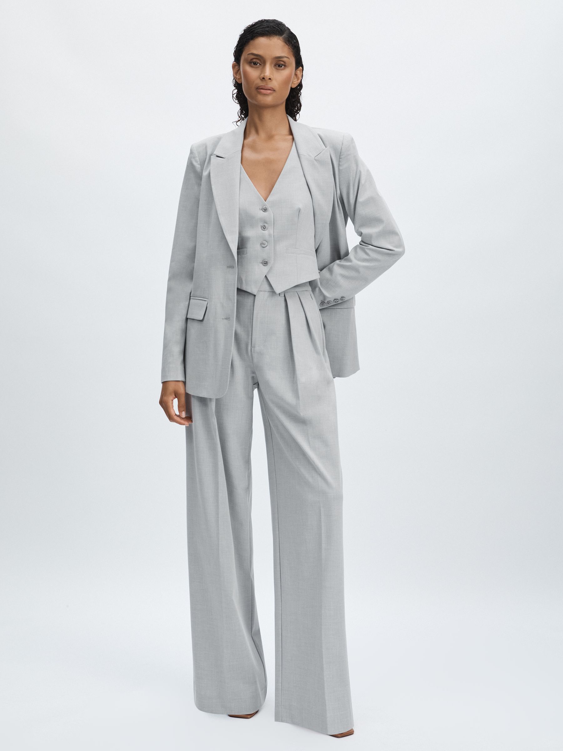 Good American Pleated Sharkskin Suit Trousers in Grey