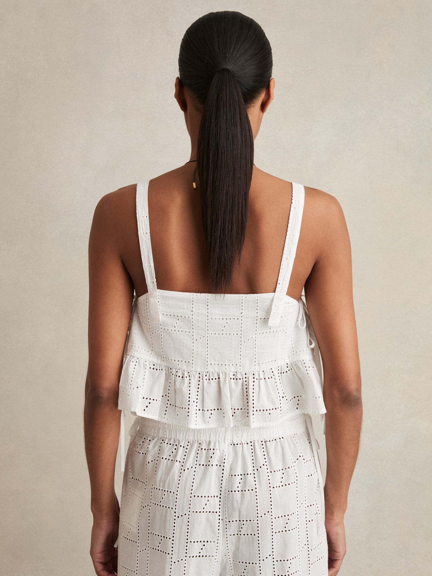 Cotton Broderie Side-Tie Cropped Top in White