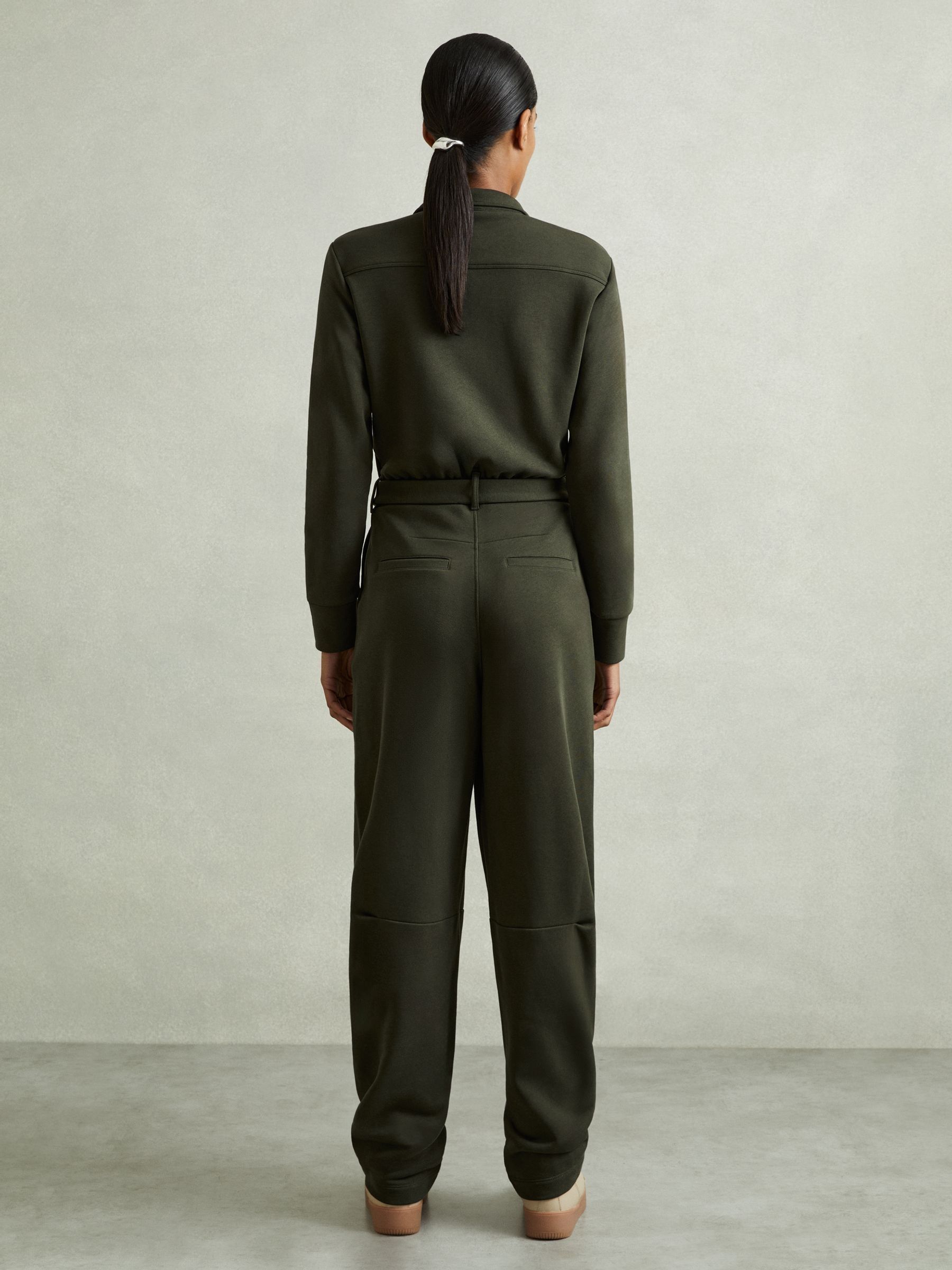Belted Loopback-Jersey Jumpsuit in Khaki
