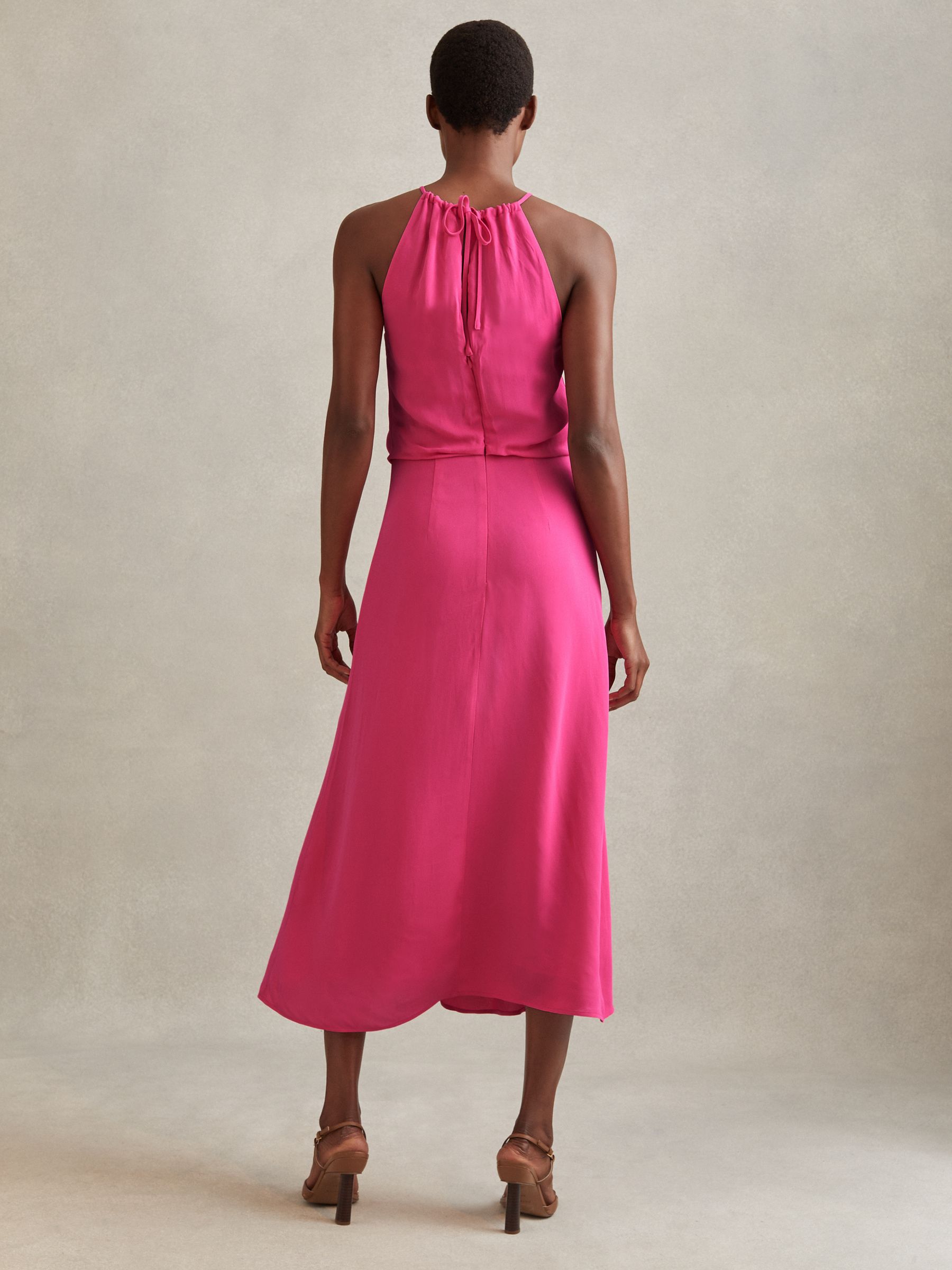 Drape Front Midi Dress in Pink