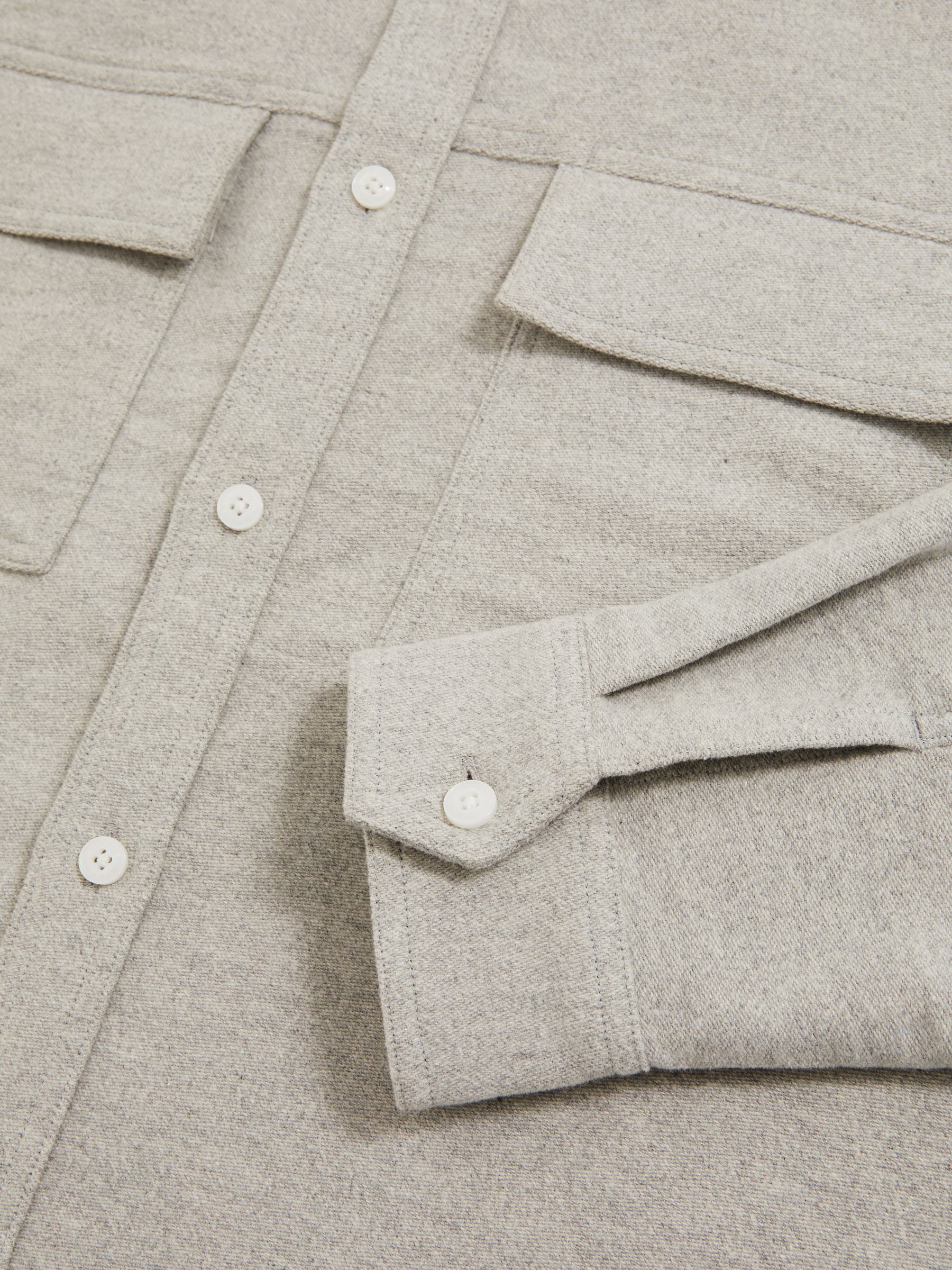 Moleskin-Cotton Twin-Pocket Overshirt in Soft Grey Melange