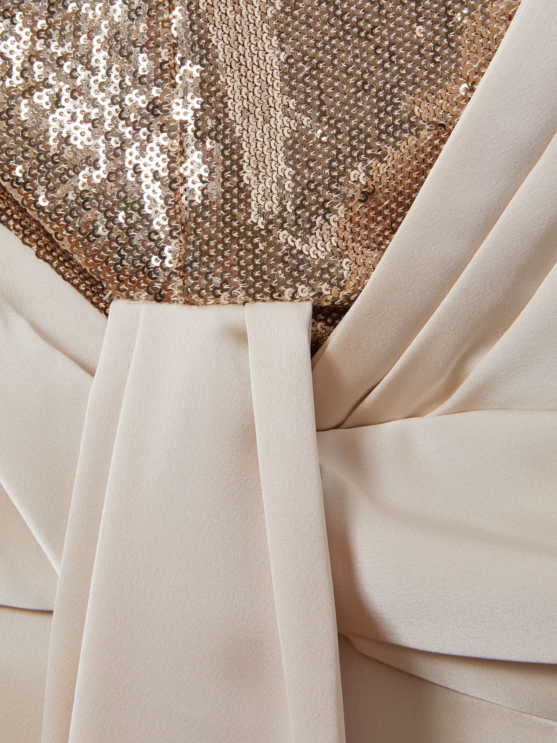 Halston Satin Sequin Wide Leg Jumpsuit in Champagne