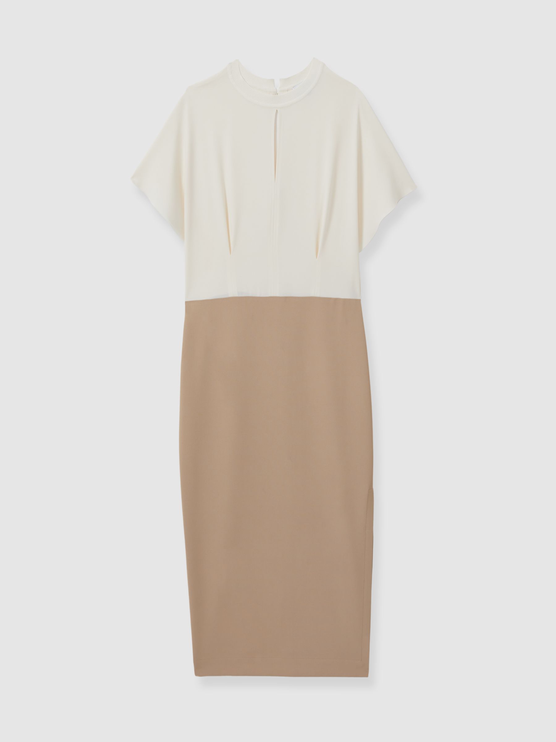 Miller Ivory/Stone Colourblock Draped Sleeve Midi Dress