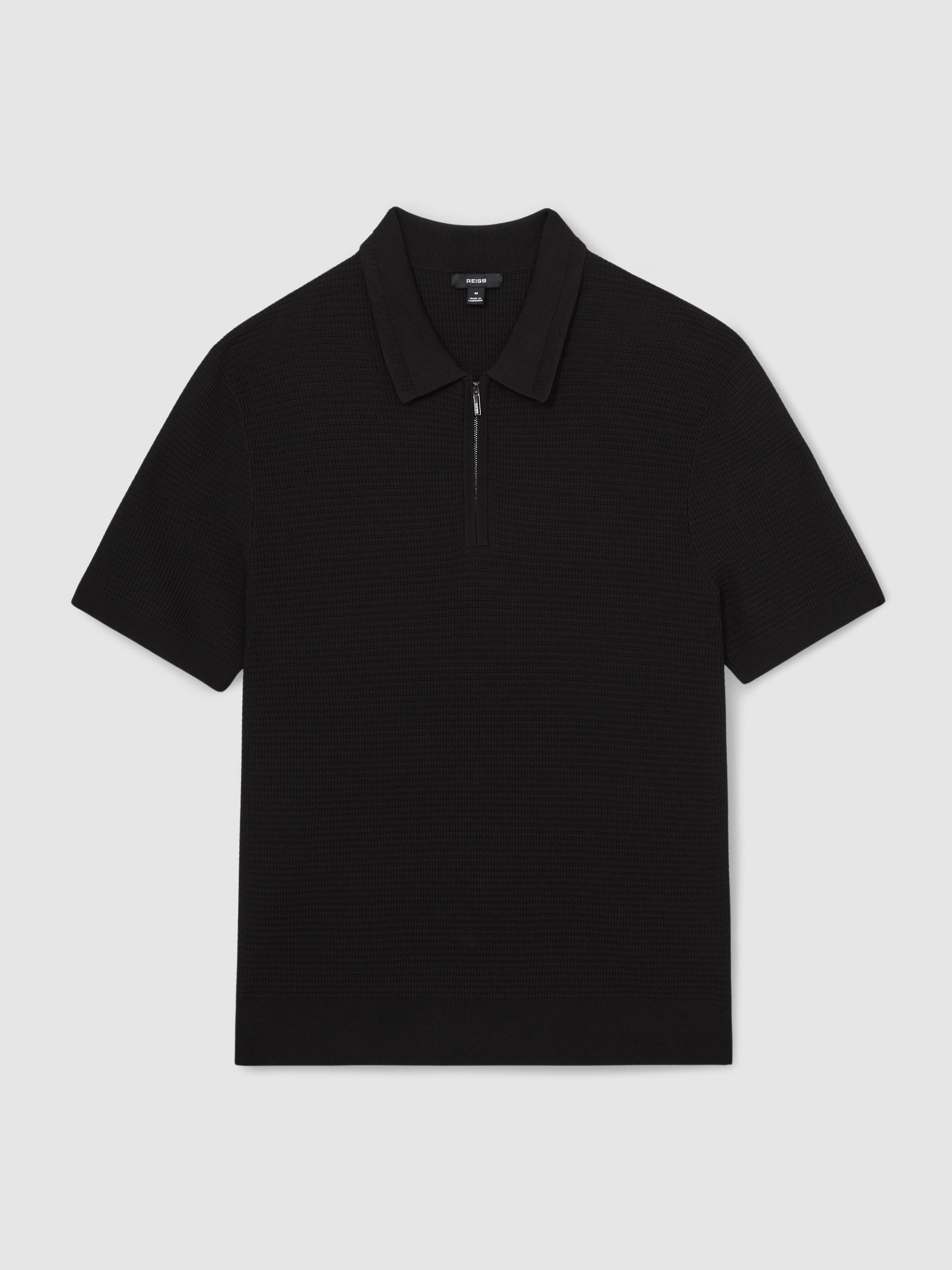 Textured Half-Zip Polo Shirt in Black
