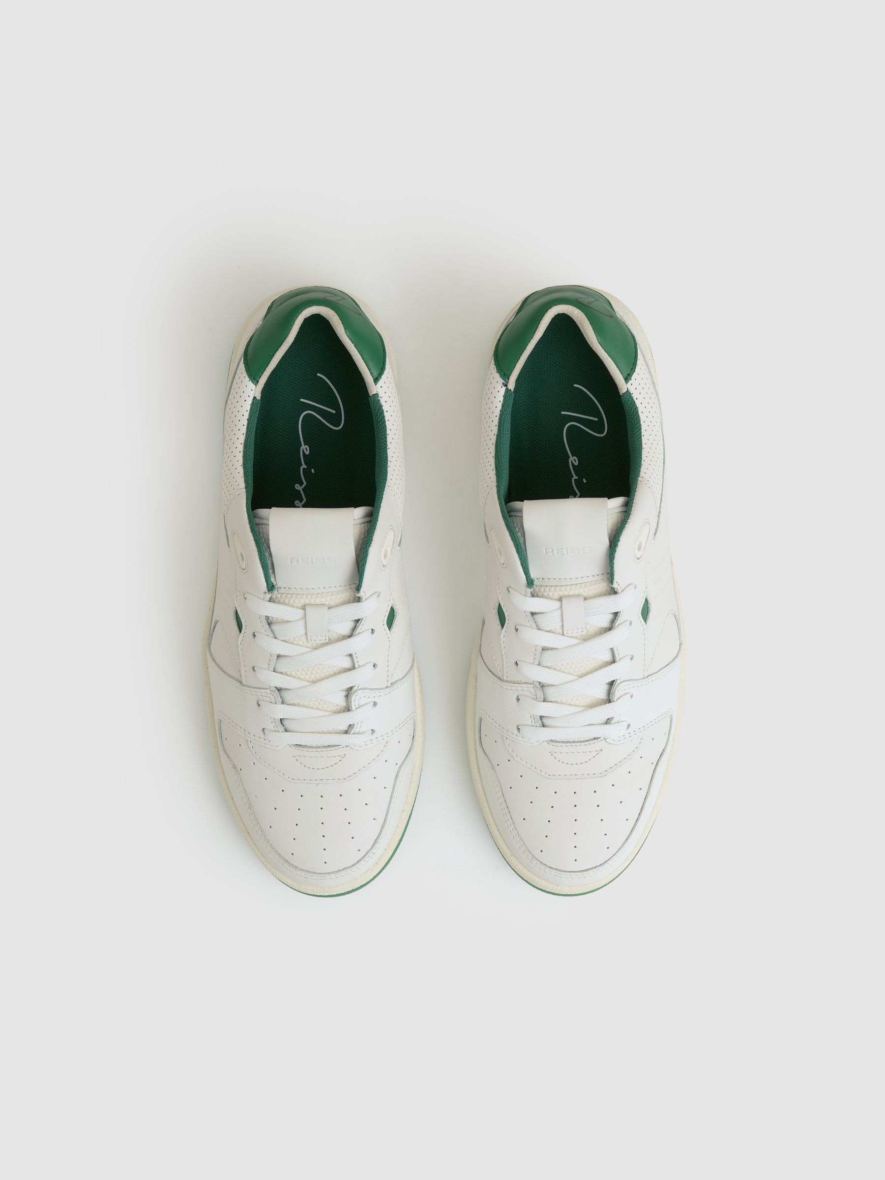 Leather Low Top Trainers in White/Green