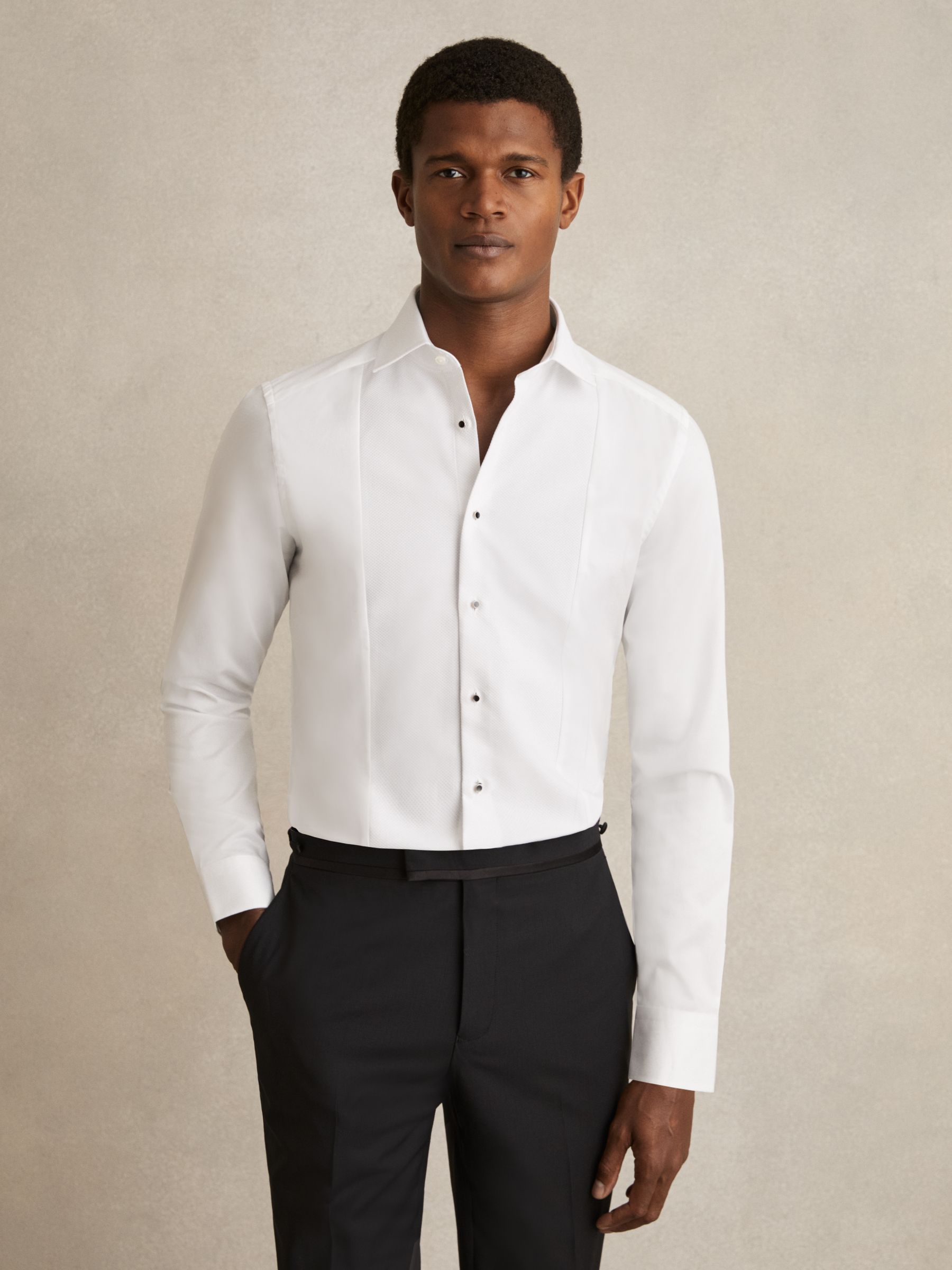 Slim Fit Cotton Marcella Tuxedo Shirt in White